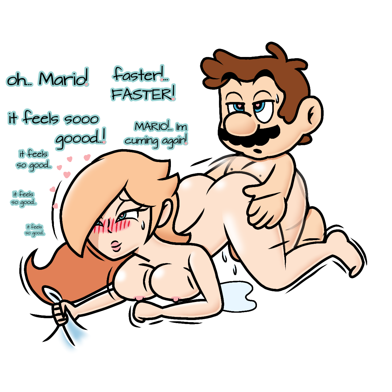 1boy, 1girls, all fours, blonde female, blonde hair, blue eyes, blush, blushing, breasts, couple, couple love, cum drip, cum pool, cute, cute expression, dialogue, doggy style, dripping, dripping cum, dripping pussy, english text, eyes half open, eyes rolling back, female, female ejaculation, female orgasm, female penetrated, femsub, from behind, grabbing ass, grabbing from behind, grabbing sheets, happy sex, heart-shaped pupils, hearts, male, male penetrating, male/female, maledom, mario, mario (series), medium breasts, mxrbackup, nintendo, nude, nude female, nude male, pleasure face, pleasured, princess rosalina, pussy, pussy ejaculation, pussy juice, pussy juice drip, romantic, romantic couple, romantic sex, sex, small dom big sub, smaller male, spread legs, straight, super mario galaxy, text, trembling, vaginal penetration, vaginal sex, white background, wholesome