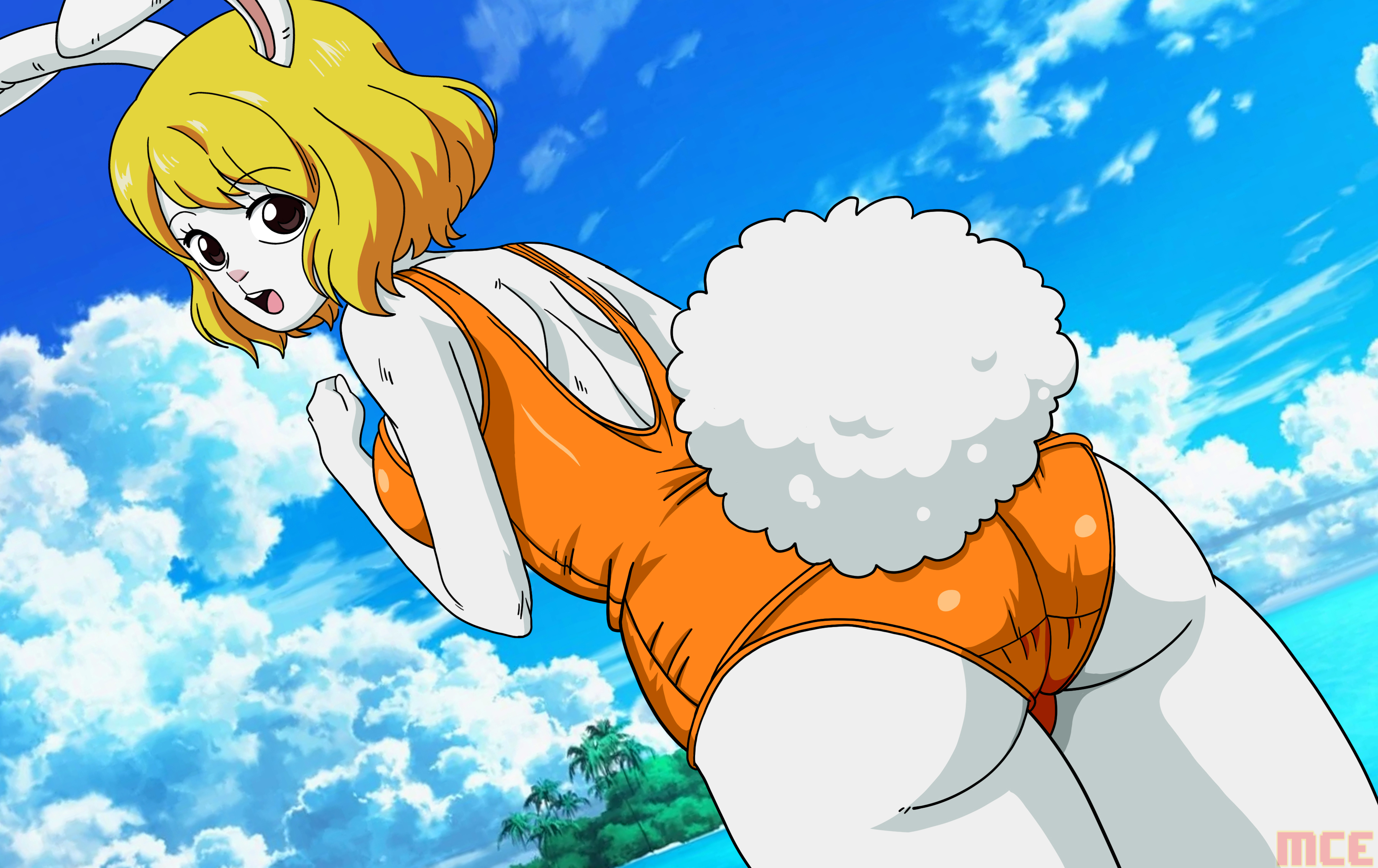 artist request, ass, ass focus, blonde hair, bunny ears, bunny girl, carrot (one piece), female, female only, furry, huge ass, huge butt, looking back, one piece