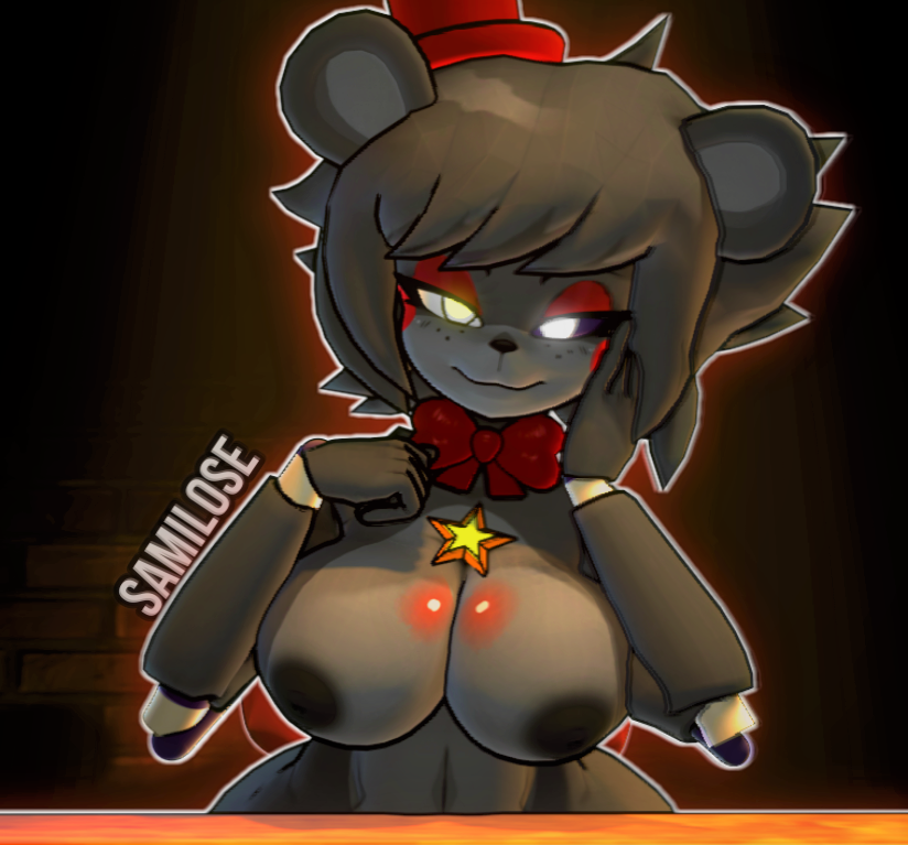 3d 3d_(artwork) black_hair cally3d clazzey cryptiacurves fazclaire's_nightclub female female_focus female_only five_nights_at_freddy's fnaf freddy_(fnaf) fredina's_nightclub fredina_(cally3d) frenni_(cryptia) frenni_fazclaire lefty_(fnaf) red_hat rule_63 samilose scottgames solo solo_female yellow_eye