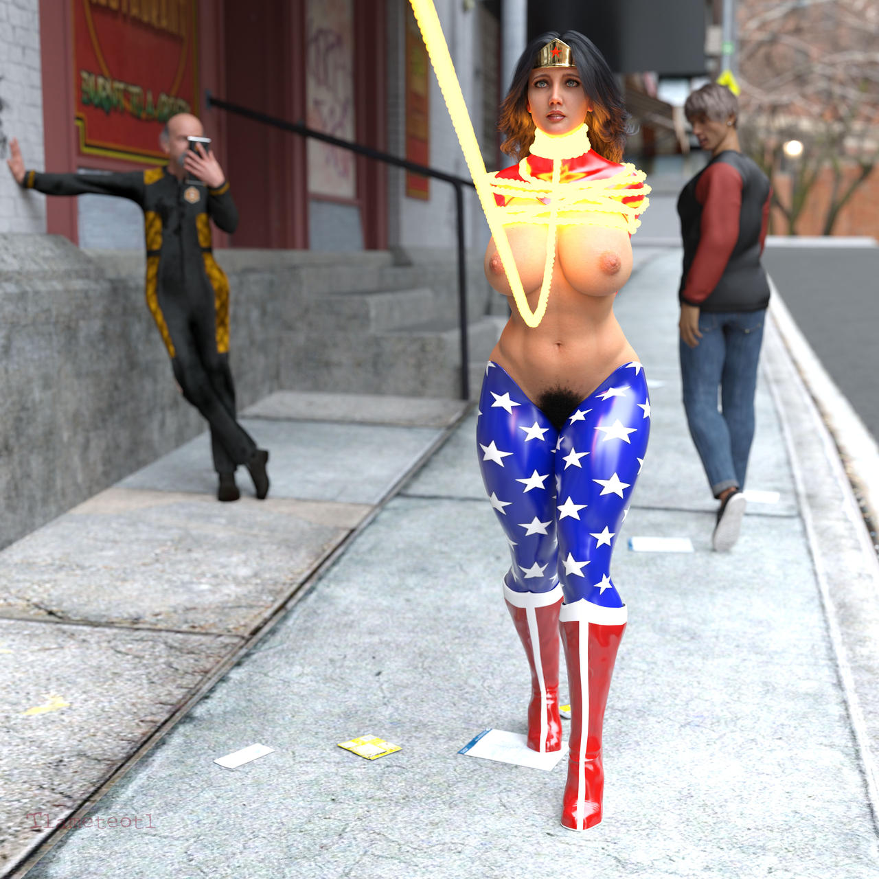 3d bitch_taken_for_walk bondage bound_arms bound_neck breasts bush bystander dc dc_comics diana_prince embarrassed embarrassed_nude_female exhibition exhibitionism exhibitionist exposed flashing humiliation lasso_of_truth nipples outdoors outside pubic_hair public public_exposure public_humiliation public_nudity rope superheroine tagme tlameteotl voyeur voyeurism wonder_woman wonder_woman_(series)