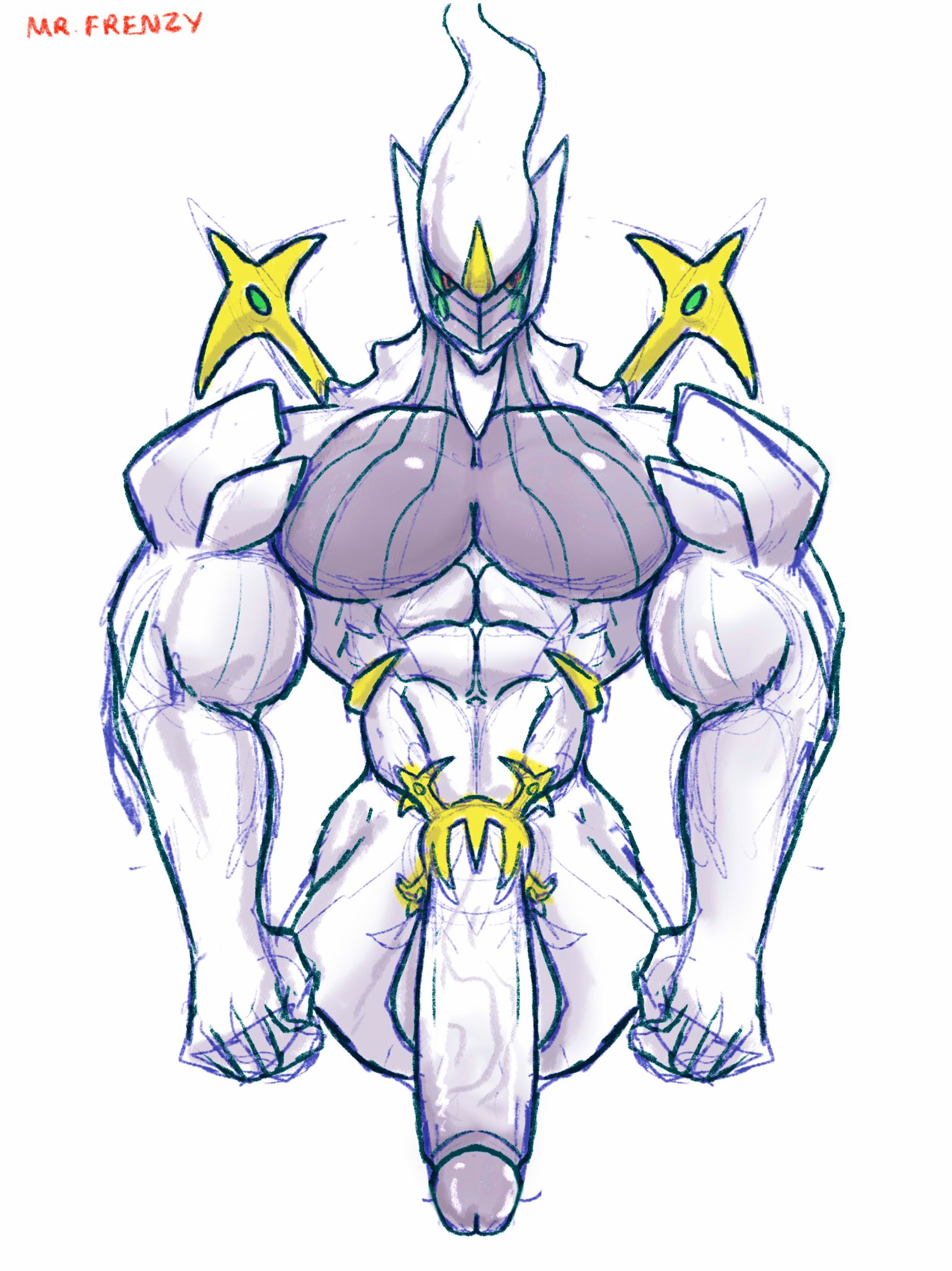 abs, anthro, anthrofied, arceus, balls, big penis, biped, equid, equine, genitals, glans, green sclera, hi res, humanoid genitalia, humanoid penis, legendary pokemon, male, male only, mr. frenzy, muscular, muscular anthro, muscular male, nintendo, nude, pecs, penis, pokémon (species), pokemon, pokemon (species), pokemorph, red eyes, sketch, solo, video games, white balls, white body