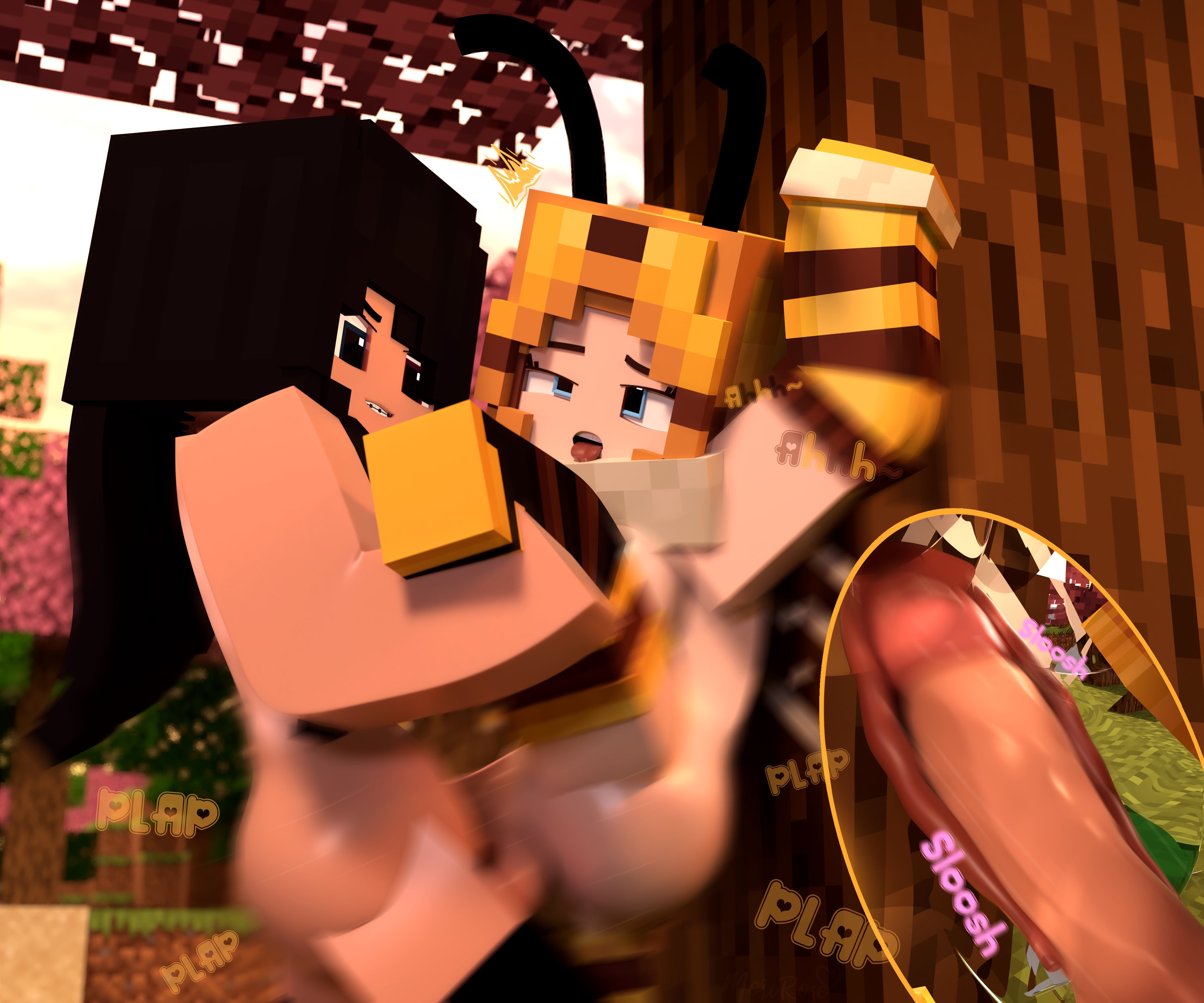 1futa, 1girls, 3d, adult, ahe gao, arthur32, bee, bee (minecraft), bee girl, bisexual, bisexual female, black hair, blonde hair, blue eyes, breasts, character, commission, female, futa on female, futanari, human, humanoid, intersex, lesbian, mabel bee (arthur32), microsoft, mine-imator, minecraft, mojang, mori rose (morirosemc), outside, pussy, tagme, vaginal penetration, xbox game studios, yuri