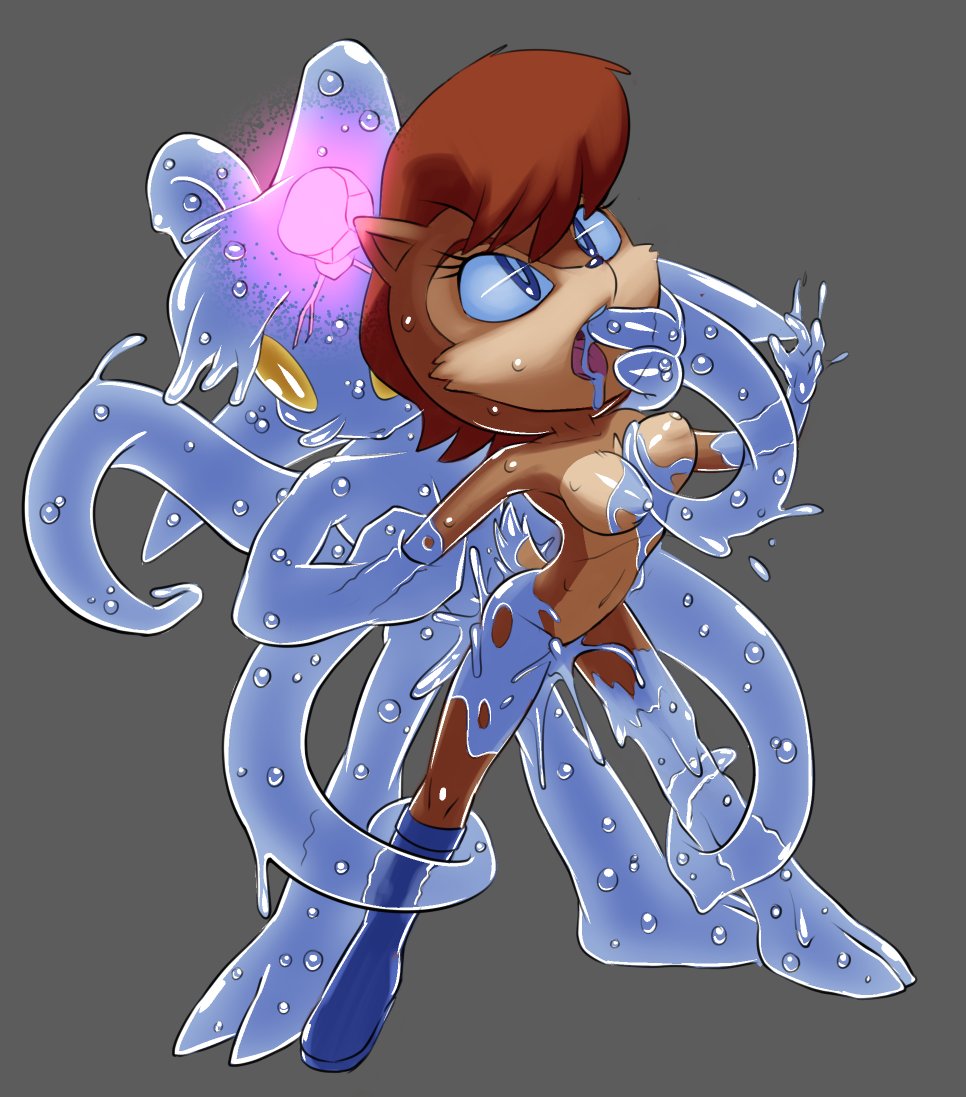 1boy, 1girls, 2021, 2d, anthro, between breasts, breasts, chaos (sonic), color, female, forced transformation, furry, hotred, is (artist), male, naked, nude, rape, sally acorn, sega, servedasis, sex, sonic (series), surprised, tentacle, tentacle rape, tentacle sex, tentacles, transformation
