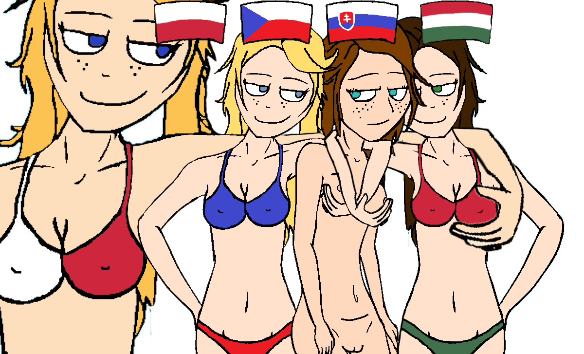 4girls 5_fingers bikini copypasted countrylove czech_republic eastern_european europe european female female_focus female_only flag flag_bikini hungary implied_politics massive_size_difference multiple_girls national_personification northern_european nude nude_female personification poland politics pussy size_difference slavic slovakia smile smug smug_face vagina white_background