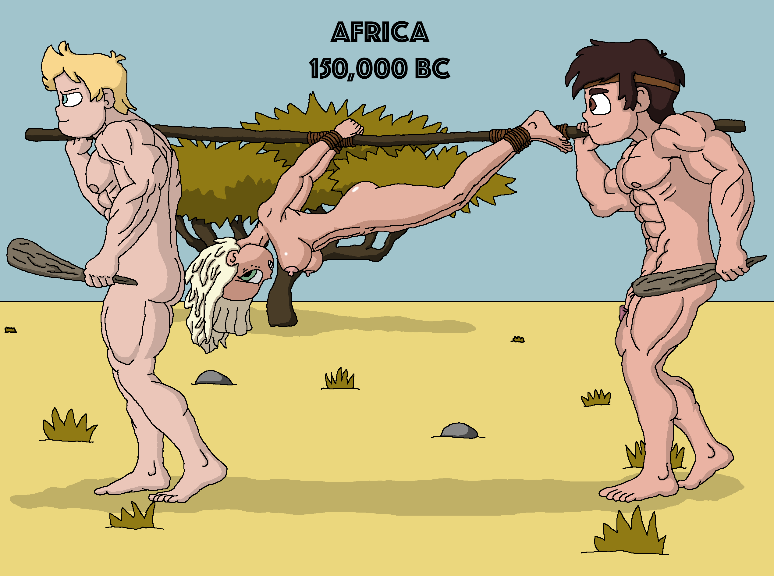 1girls 2boys africa angry barefoot blonde_hair blue_eyes blue_sky bondage breasts brown_eyes brown_hair captured caveman cavewoman club_(weapon) completely_nude female flaccid freckles full_body green_eyes growling jackie_lynn_thomas jungle justin_armberg male marco_diaz muscles muscular_male nipples nude_female nude_male primitive savannah smut star_vs_the_forces_of_evil stone_age tarzan tied_up tied_up_(nonsexual) tree