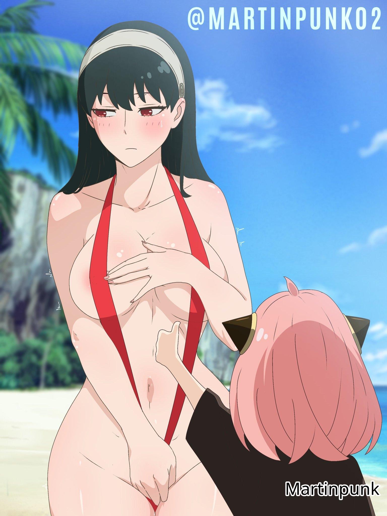 1girls, 2d, 2d (artwork), 2d artwork, adoptive mother, adult, adult female, anime milf, anya forger, bare arms, bare belly, bare chest, bare hands, bare hips, bare legs, bare midriff, bare navel, bare shoulders, bare skin, bare thighs, beach, belly, belly button, bewitching thighs, big breasts, bikini, black hair, black-haired female, blue sky, blurred background, blurry background, breasts, busty, busty female, busty girl, busty milf, child bearing hips, cleavage, clouds, coast, collarbone, covering, covering breasts, covering chest, covering crotch, covering nipples, covering privates, covering pussy, covering self, curvaceous, curvaceous body, curvaceous female, curvaceous figure, curvaceous hips, curvy, curvy body, curvy female, curvy figure, curvy hips, curvy milf, day, daylight, daytime, digital, digital art, digital drawing, digital drawing (artwork), digital media, digital media (artwork), exposed arms, exposed belly, exposed chest, exposed hips, exposed legs, exposed midriff, exposed navel, exposed shoulders, exposed skin, exposed thighs, female, female focus, female only, fertile hips, fingernails, fingers, groin, hairband, hand on crotch, hand on own crotch, hand on own pussy, hand on pussy, hiding breasts, hiding pussy, high resolution, highres, hot milf, hourglass figure, inguinal crease, inguinal ligament, large boobs, large breasts, lean figure, legs closed, legs together, linea alba, long hair, looking away, looking away from viewer, martinpunk, mature, mature female, midriff, milf, mother, mother and daughter, narrow waist, navel, ocean, one-piece swimsuit, outdoor, outdoor nudity, outdoors, outside, red bikini, red eyes, red one-piece swimsuit, red swimsuit, red swimwear, red-eyed female, sand, sea, seaside, shoulders, sidelocks, sky, slender body, slender waist, slim waist, sling bikini, slingshot swimsuit, solo, spy x family, standing, stomach, swimsuit, swimwear, thick thighs, thighs, thighs together, thumbs up, twitch lines, twitching, upper body, water, white hairband, wide hips, yor briar, yor forger, young looking female, young milf, young woman and milf