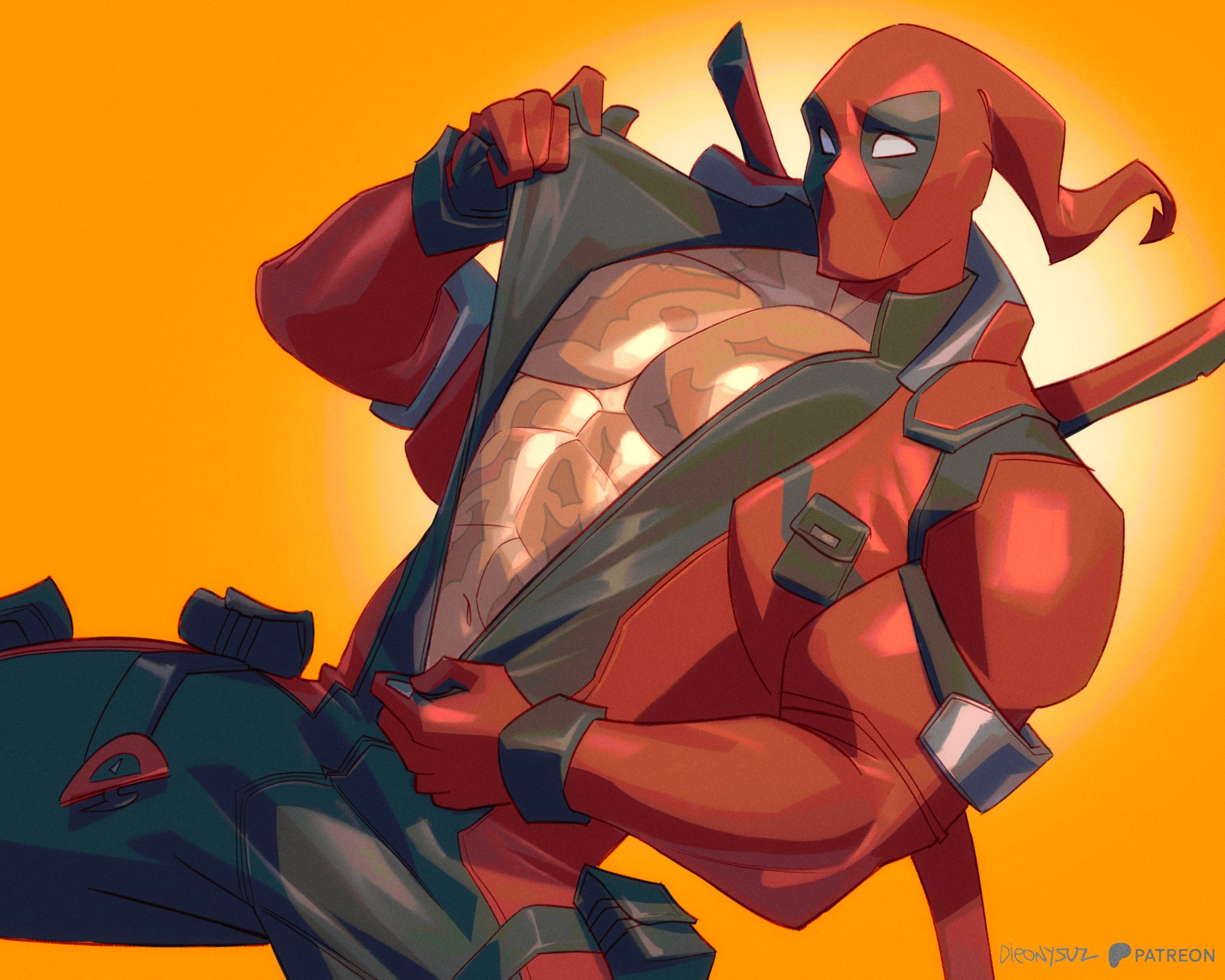 bara, deadpool, deadpool (marvel rivals), dieonysuz, male, male only, marvel, marvel rivals, mask, masked, masked male, muscular, muscular male, solo, unzipped