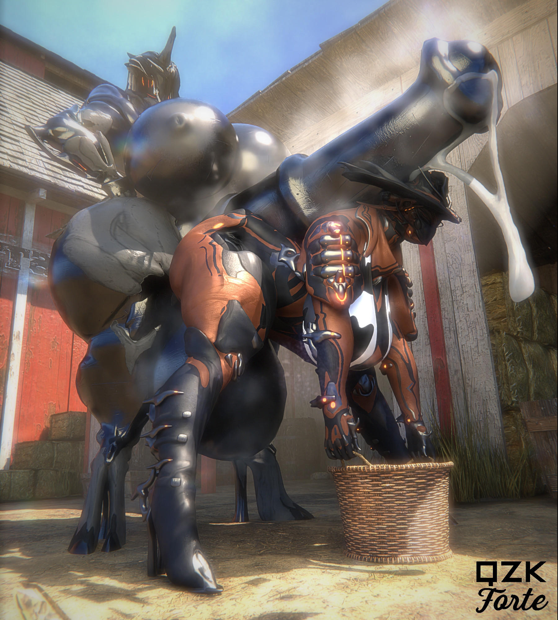 1futa, 1girls, 3d, big breasts, big penis, breasts, cleavage, cum, dagath (warframe), digital extremes, erection, female, futa on female, futanari, huge breasts, huge cock, hyper, hyper balls, hyper breasts, hyper futa, hyper horsecock, hyper penis, leaking cum, mesa (warframe), musk, musk clouds, penis, qzk forte, thick cum, thick thighs, warframe, wide hips
