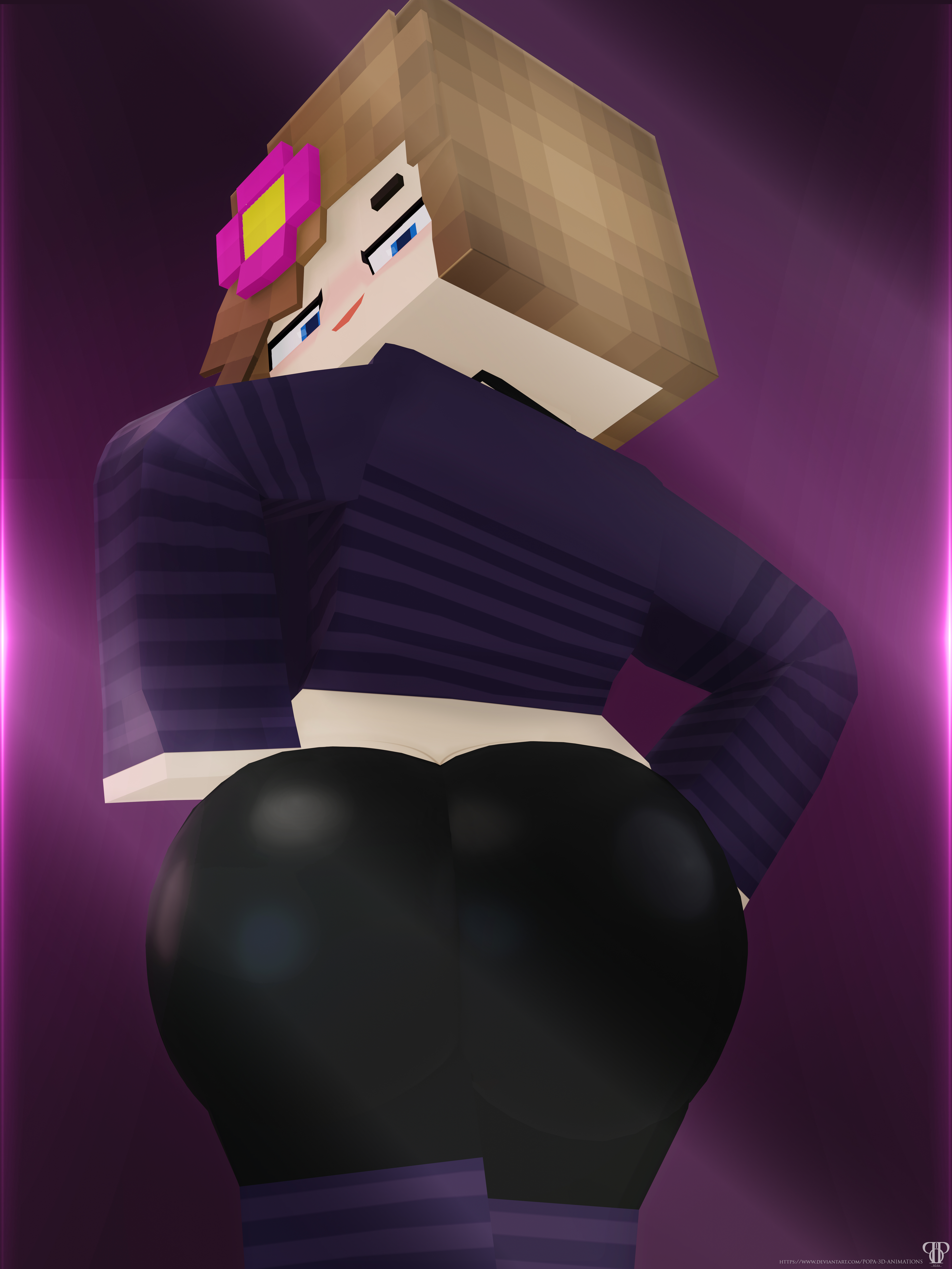 1girls, 3d, amanda sparkle, ass, blender, blender (software), female, female only, flower in hair, horny female, human female, humanoid, jenny belle (slipperyt), leggings, light skin, light-skinned female, mine-imator, minecraft, pale skin, pale-skinned female, popa 3d animations, solo, thick ass, watermark