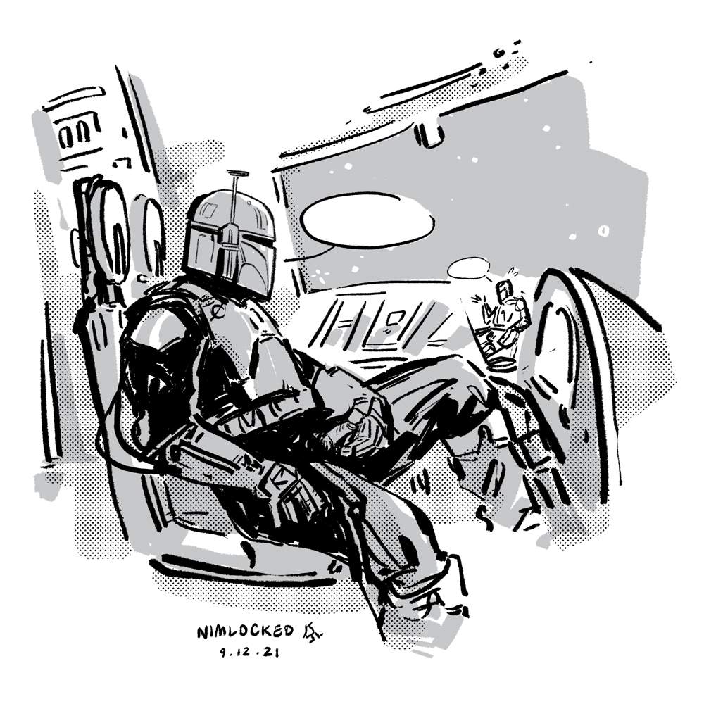 2021 2boys armor boba_fett dialogue_bubble din_djarin empty_speech_bubble gay gloves greyscale male male_only mandalorian mandalorian_armor mandalorian_helmet masturbation monochrome nim-lock_(artist) simple_background sitting star_wars the_mandalorian video_call