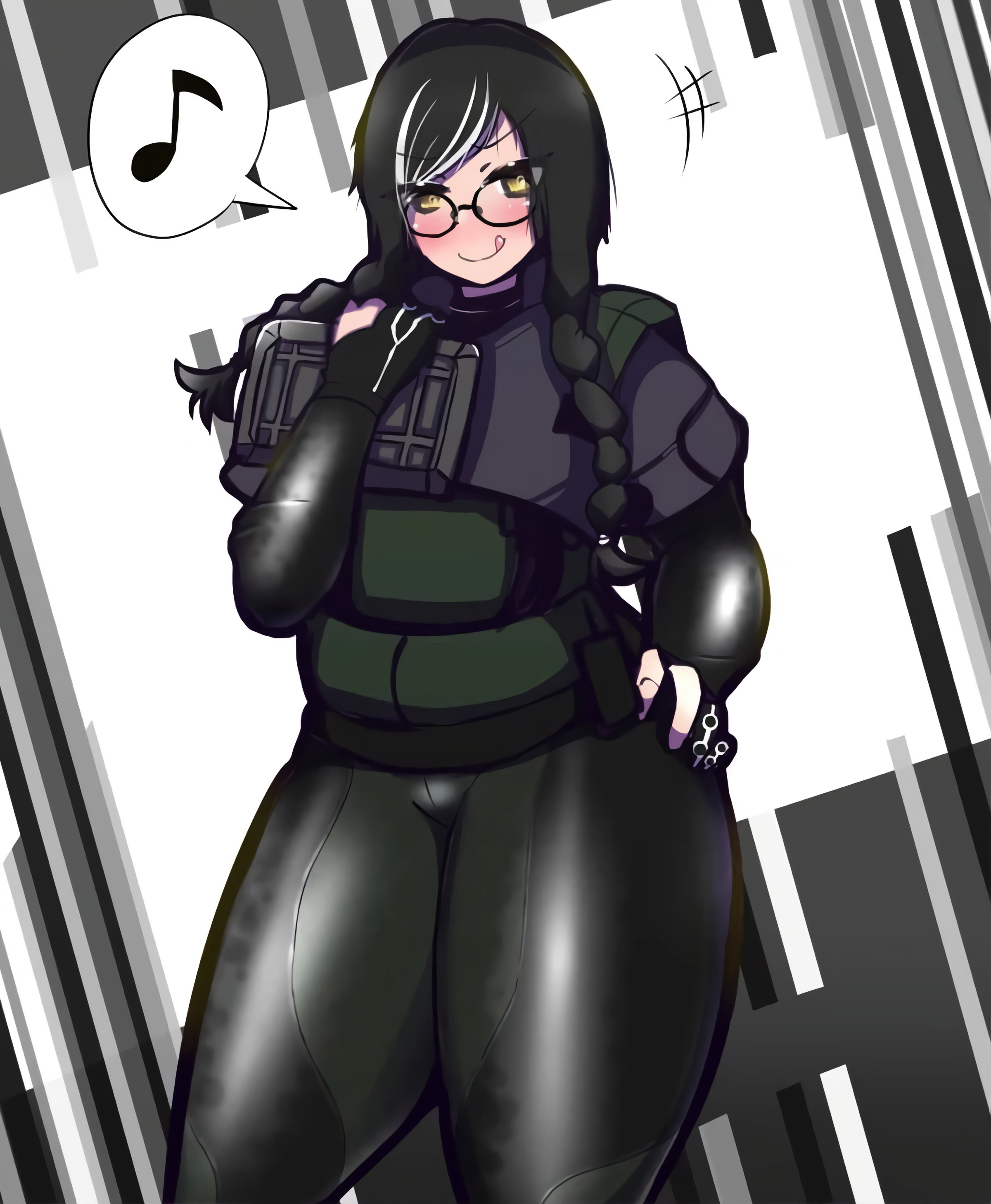 ass, ass grab, ass squeeze, belt, big ass, big butt, big hips, big thighs, blush, bottom heavy, breasts, bubble ass, bubble butt, bursting butt, bursting clothes, cameltoe, dokkaebi (rainbow six), female, female only, gigantic ass, gigantic butt, looking at another, no artist signature, no source, outgrowing clothes, pussy, pussy peek, pussy visible through clothes, rainbow six, rainbow six siege, simple background, skin tight, skin tight suit, solo, stretched clothing, thick, thick ass, thick hips, thick legs, thick thighs, tight clothes, tight clothing, tight pants, tights, unknown artist
