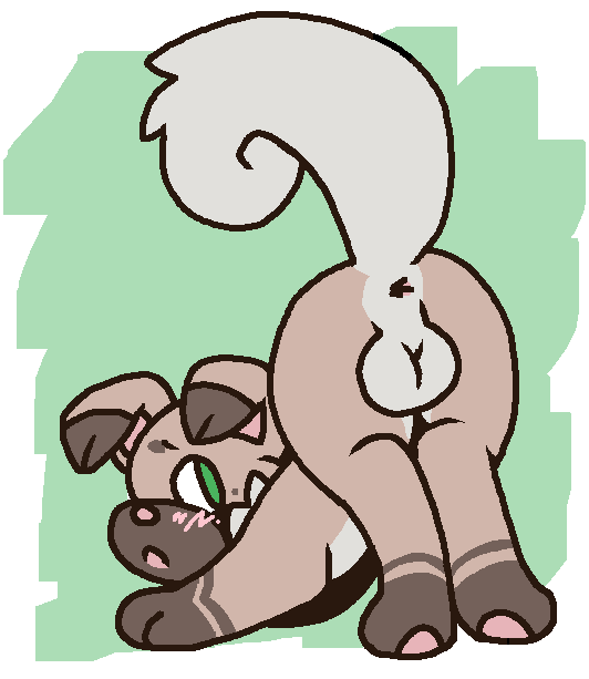 1boy, anus, balls, canid, canine, cub, feral, furry, gay, green eyes, male, male cub, male focus, male only, pokemon, presenting hindquarters, rockruff, solo