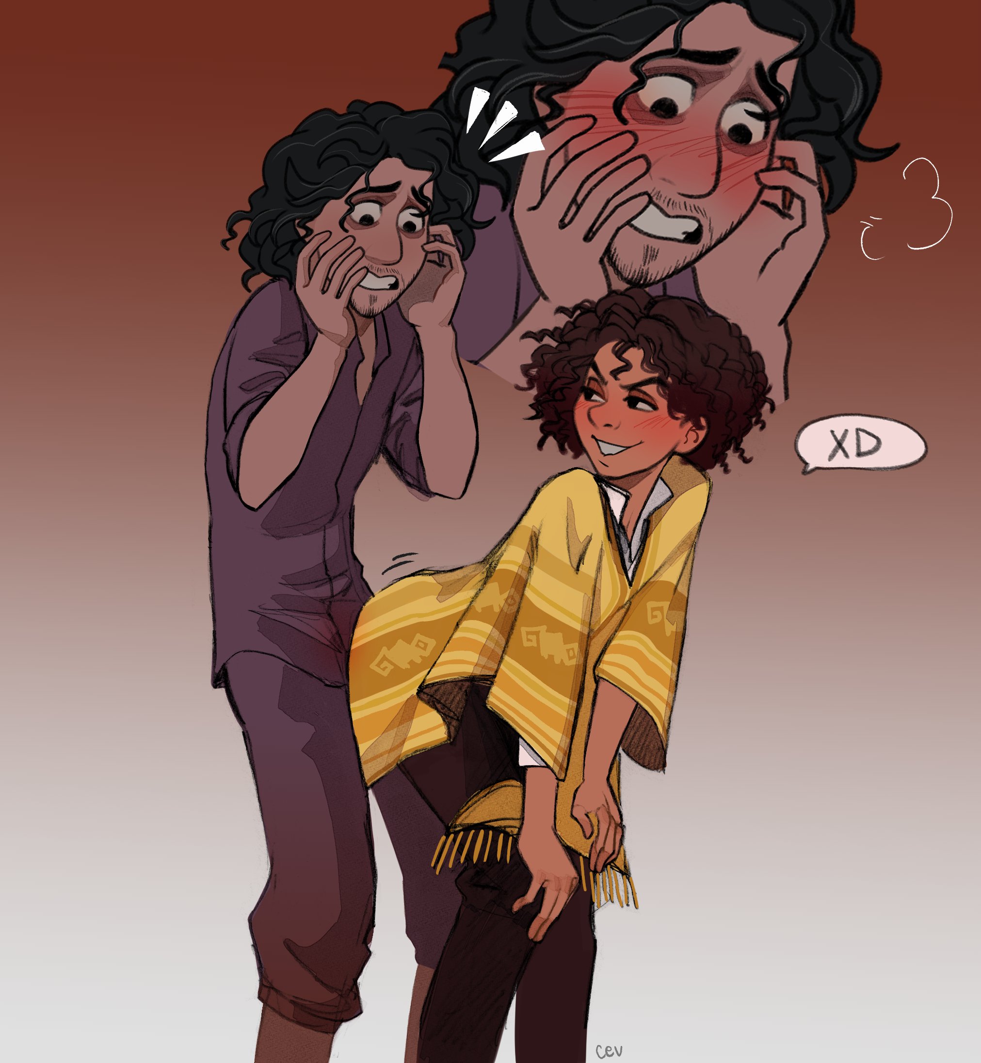 2boys, blush, bruno madrigal, camilo madrigal, dark male only, dark skin, dark-skinned femboy, dark-skinned male, dark-skinned sissy, dark-skinned sub, dark-skinned twink, disney, encanto, femboy, femboysub, gay, grinding, incest, latino, male, male only, teasing, teenage male, uncle and nephew, yaoi