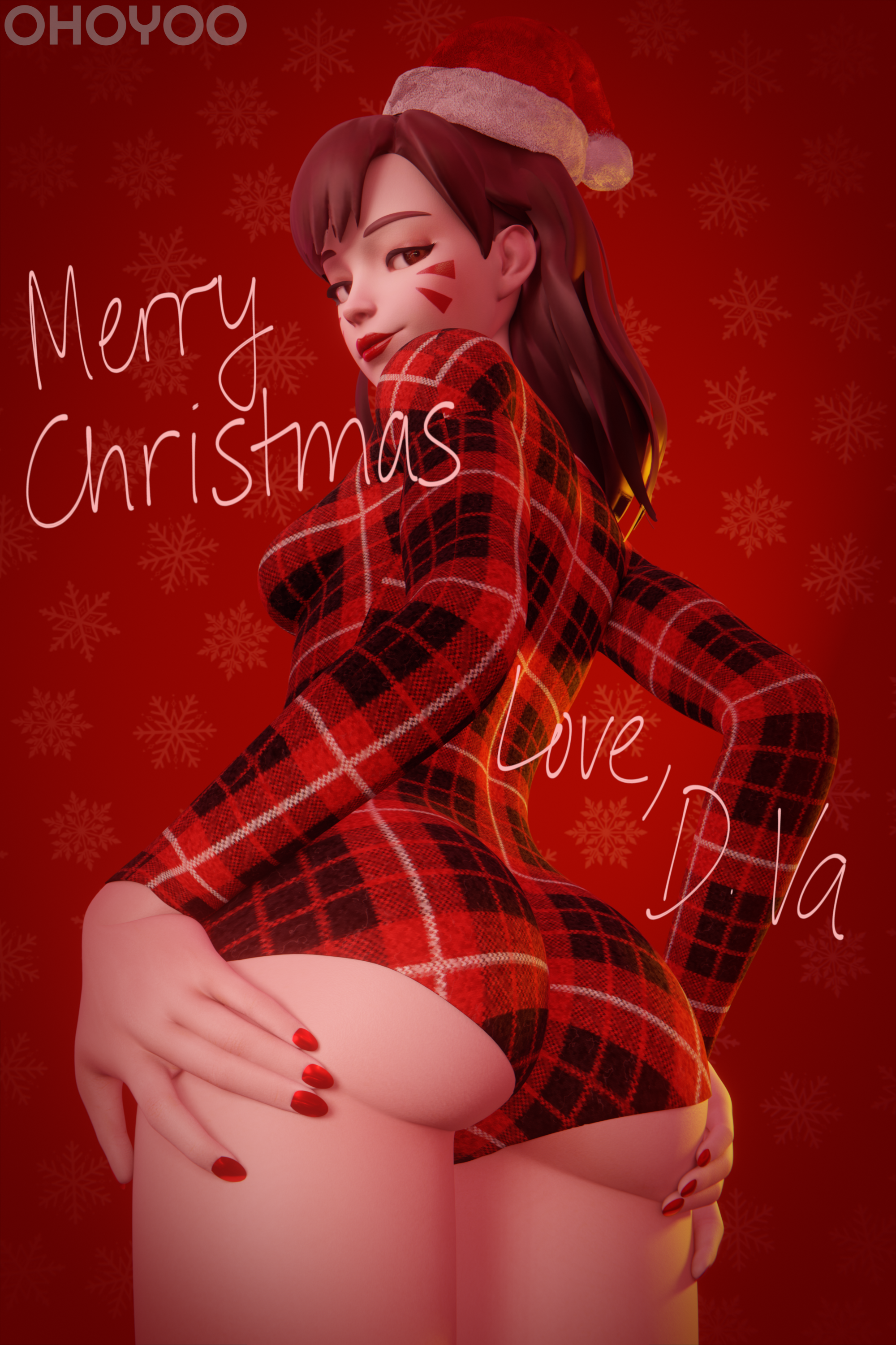 3d, christmas, d.va, female, ohoyoo, overwatch, presenting