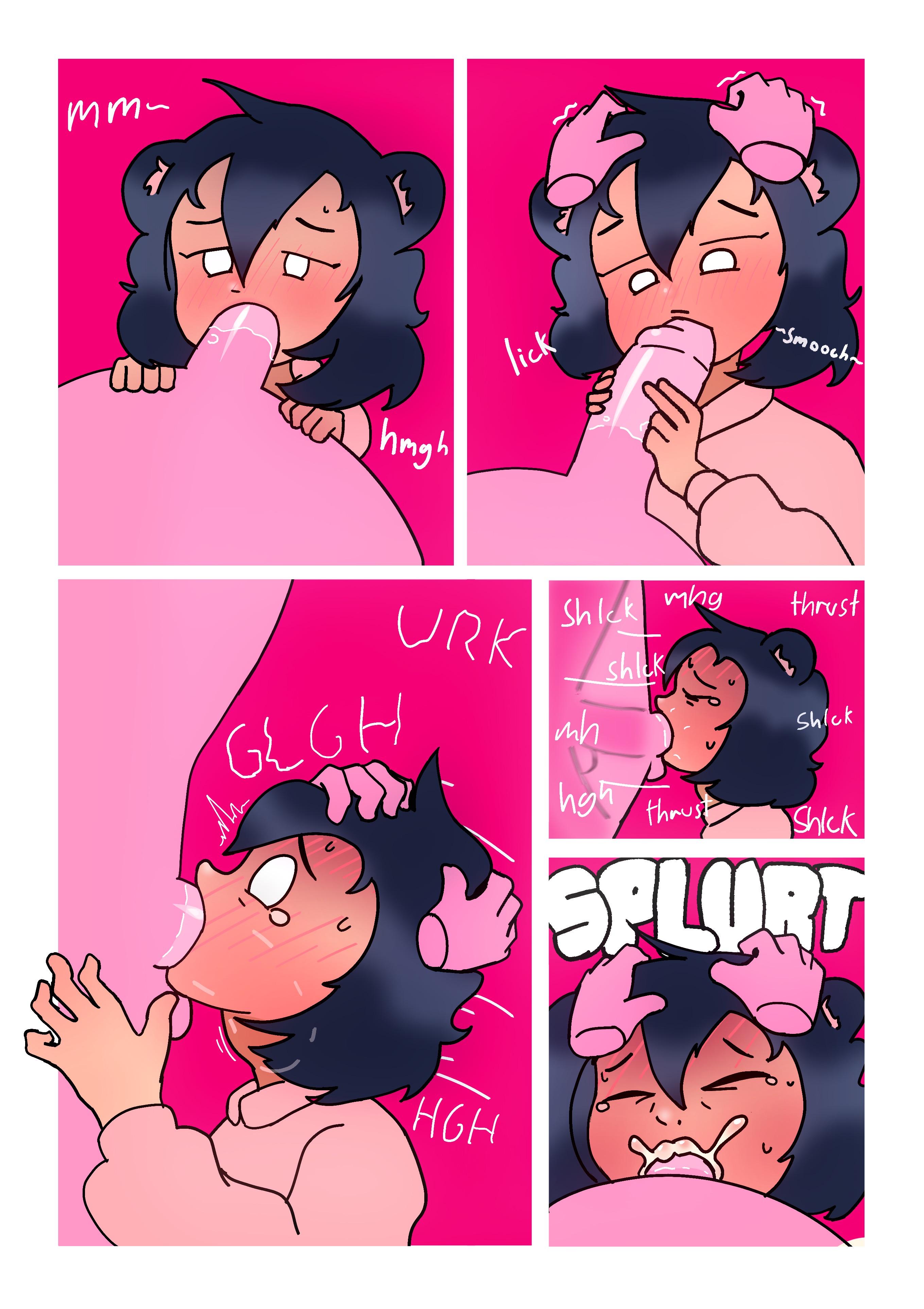 apandah, cum, cum in mouth, femboy, huge cock, male, penis, pink background, virtual youtuber