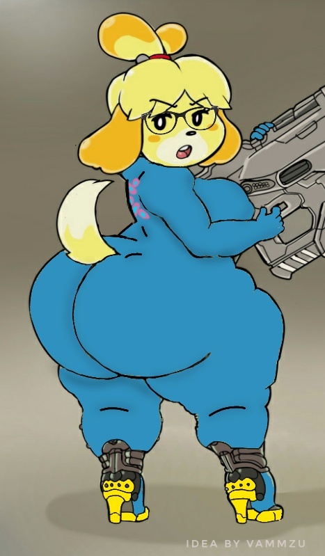 animal_crossing anthro ass bendacriss big_ass big_breasts big_butt bodysuit boots bubble_ass bubble_butt commission_art edit female high_tech huge_ass isabelle_(animal_crossing) metroid nintendo skin_tight skin_tight_suit skintight skintight_bodysuit skintight_clothing skintight_suit thick_ass thick_thighs video_games zero_suit zero_suit_samus_(cosplay)