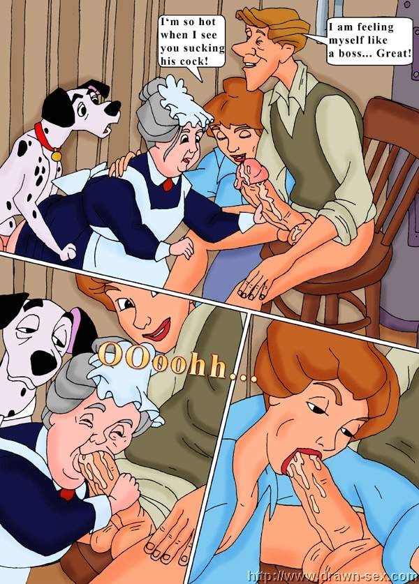 101_dalmatians anita_radcliffe bad_art blowjob comic dialogue disney dog drawn-sex.com english english_text fellatio female gilf human lips lipstick male nanny_(101_dalmatians) old older_female penis penis_grab pongo roger_radcliffe speech_bubble text what zoophilia