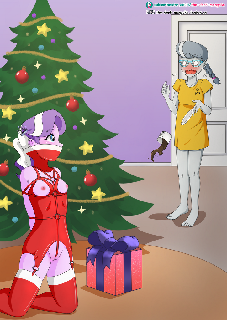 2girls arms_behind_back arms_tied_behind_back blue_eyes blush bondage breasts crotch_rope diamond_tiara dropped_object female gag gagged grey_hair multiple_girls my_little_pony purple_hair pussy silver_spoon_(mlp) surprised the_dark_mangaka wavy_mouth