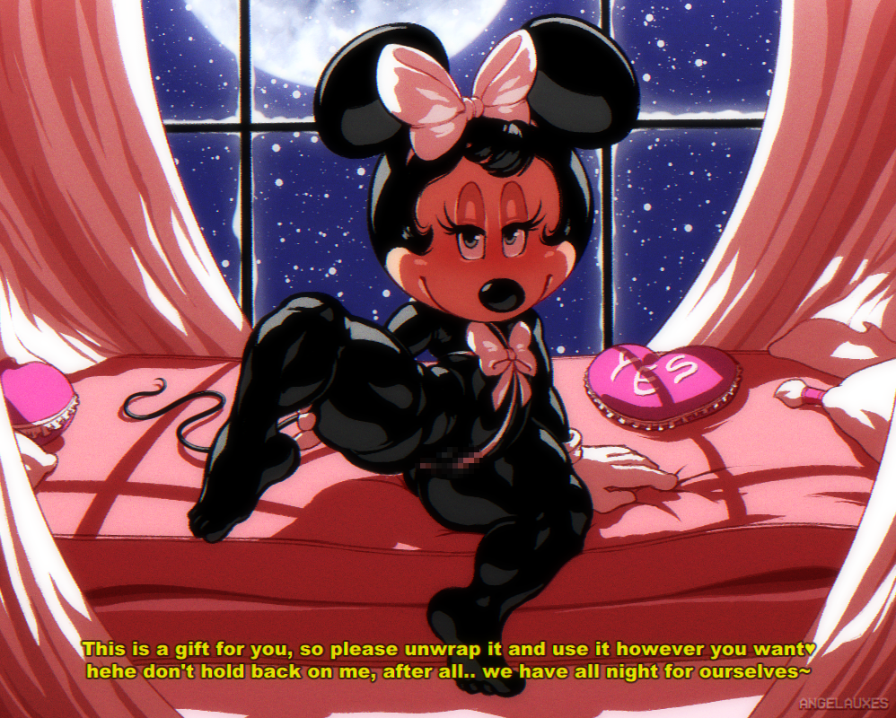 accessory angelauxes animal_humanoid ass bed bed_curtains bedroom_eyes big_butt big_ears black_body black_eyes black_fur black_nose bondage bound censored clothing curled_hair dialogue disney english_text female flat_chest flat_chested fur furniture genitals gloved_hands gloves hair hair_accessory hair_ribbon hairbow hand_on_bed handwear holding_legs_up humanoid imminent_sex light looking_at_viewer mammal mammal_humanoid meme minnie_mouse moon moonlight mouse mouse_humanoid murid murid_humanoid murine murine_humanoid narrowed_eyes night on_bed pillow pink_bed pink_body pink_bow pink_skin presenting presenting_pussy pussy ribbon_bondage ribbons rodent rodent_humanoid seductive sitting sitting_on_bed small_breasts smile smiling_at_viewer snow snowing solo spread_legs spreading text thick_thighs thin_tail white_clothing white_gloves white_handwear wide_hips window window_view yes-no_pillow