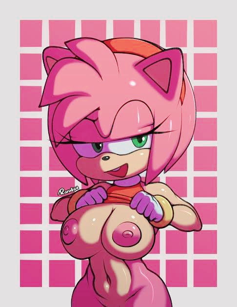 2021, amy rose, big breasts, breasts, clothing, dress lift, female, female focus, female only, flashing, flashing breasts, furry, green eyes, hedgehog, nipples, pink fur, pink hair, ruruduu, sega, sonic (series), sonic the hedgehog (series), wide hips