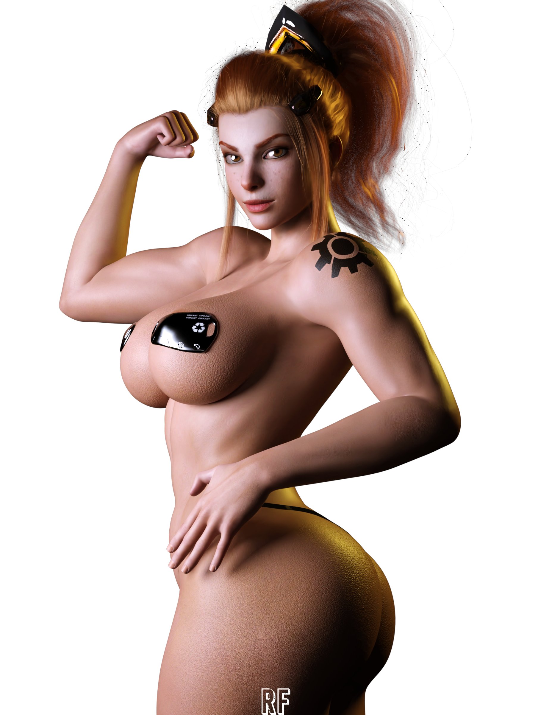 1girls, 3d, ass, big ass, breasts, brigitte, female, female only, flexing, looking at viewer, looking back, overwatch, rude frog, solo