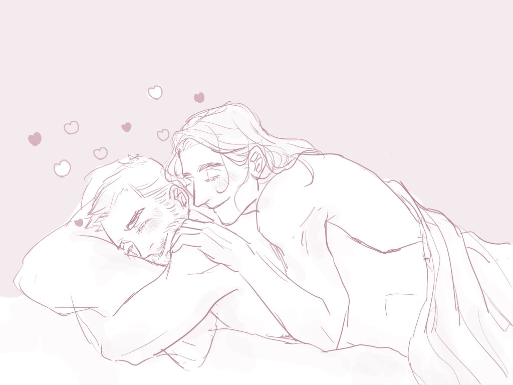 2boys adoptive_siblings asgardian bare_chest beard bed bedsheets blissful brothers facial_hair gay hearts light-skinned_male light_skin loki_(marvel) love male male_only marvel marvel_cinematic_universe muscular_male sketch sleeping thor:_ragnarok thor_(marvel) thor_(series) twunk yaoi