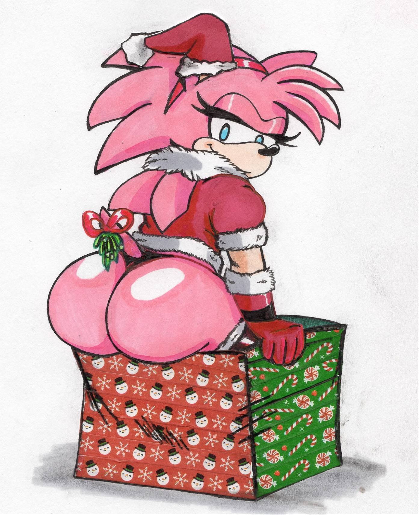 amy_rose anthro anthro_only ass balls big_ass big_butt black_clothing black_panties black_thong black_underwear bottomwear butt cameltoe candy candy_cane christmas christmas_clothing christmas_headwear christmas_present christmas_sweater christmas_topwear classic_amy_rose clothed clothing dessert female food fur genitals gloves handwear hat headgear headwear holidays mistletoe panties pink_body pink_fur plant red_clothing red_gloves red_hairband red_handwear red_ribbon santa_hat sega short_tail snowflake snowman solo sonic_(series) sonic_the_hedgehog_(series) sweater tail thong tight_bottomwear tight_clothing tight_panties topwear underwear vampiricpig wedgie white_balls