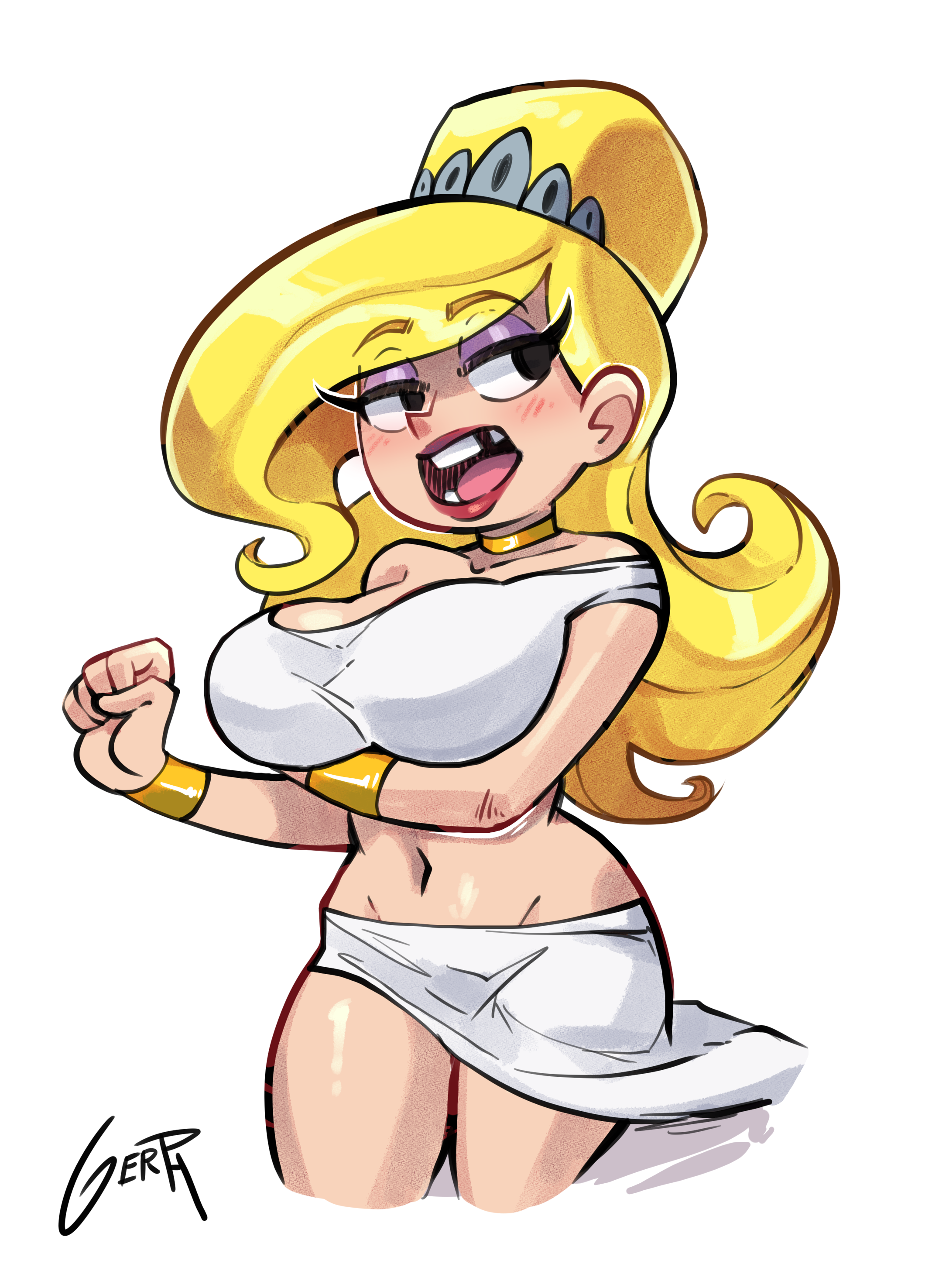 1girls, alternate version available, bent wrist, blonde hair, blush, breasts, busty, cartoon network, collar, curvy, eris (billy and mandy), female, female only, full body, fully clothed, gerph, hourglass figure, long hair, makeup, navel, solo, the grim adventures of billy and mandy, voluptuous, wide hips