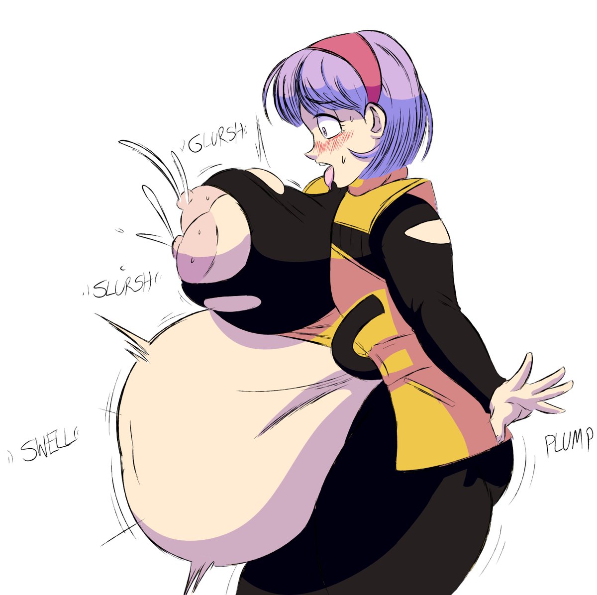 1girls belly big_belly big_breasts blue_hair blush breasts bulma_briefs bulma_briefs_(frieza_saga) dragon_ball dragon_ball_z fat female female_only floraleshoppe floralshoppe lactation large_breasts obese overweight overweight_female solo_female torn_clothes weight_gain