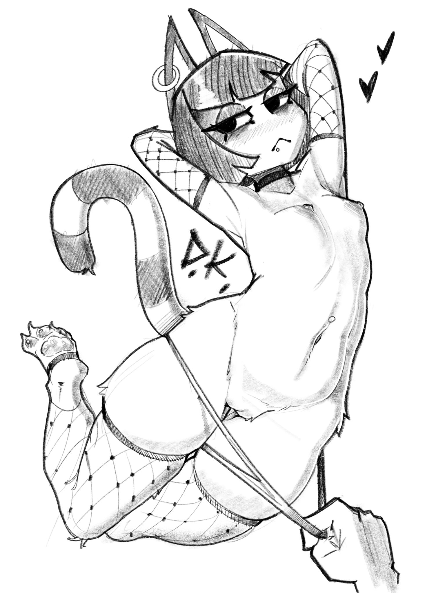 1girls, 2021, animal crossing, ankha, anthro, areolae, arms behind head, arms up, breasts, desertkaiju, female, female only, furry, monochrome, nintendo, nipples, nude, panties, panty pull, pussy, sketch, solo, thick thighs, thighhighs, wide hips