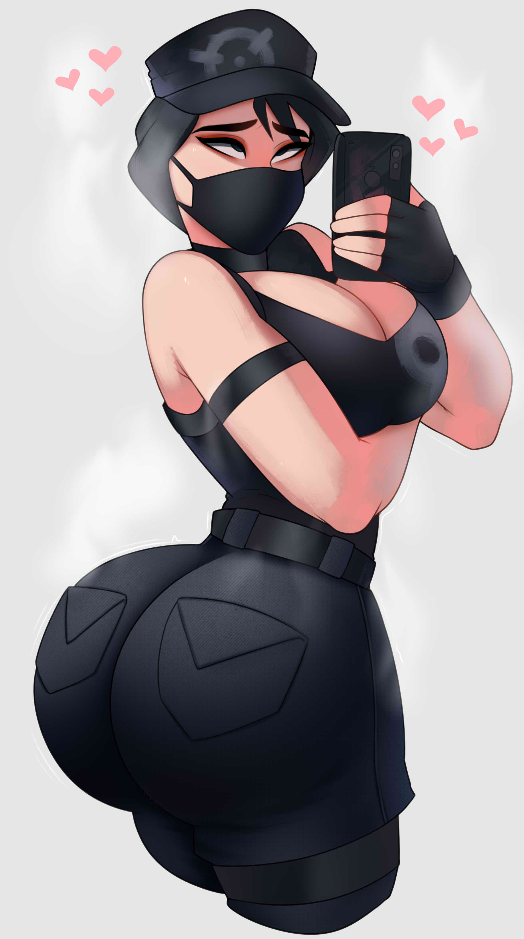 1girls 2d ahe_gao ass big_ass big_breasts breasts bubble_ass bubble_butt butt cap clothed clothed_female color colored face_mask female female_focus female_only fortnite fortnite:_battle_royale fully_clothed hat headhunter_(fortnite) heart huge_ass human humanoid light-skinned_female light_skin looking_right pale-skinned_female pale_skin pants postblue98 round_ass selfie shirt showing_off_ass simple_background solo solo_focus survival_specialist thick_ass tight_jeans white_background