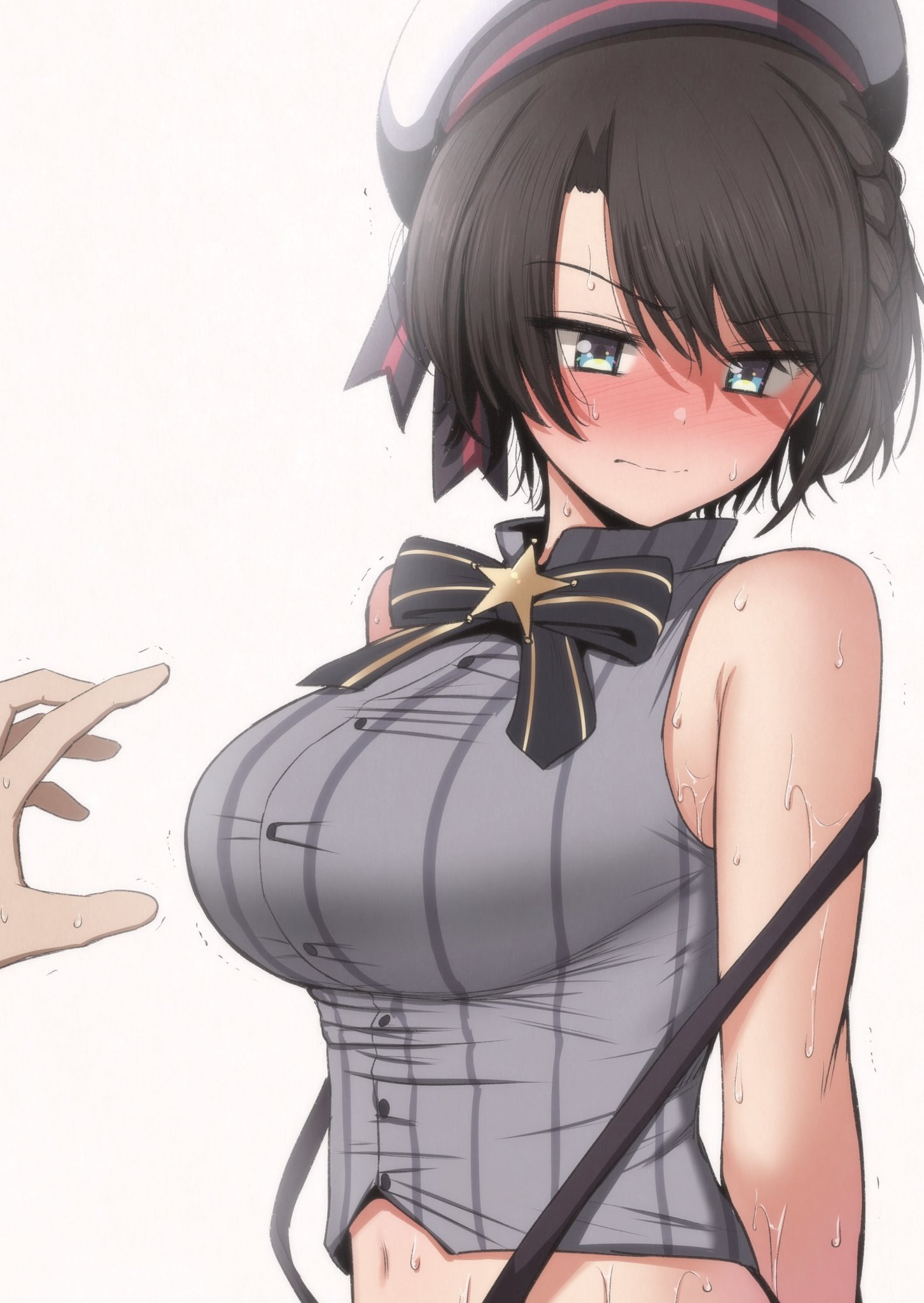 1girls, bondage, breasts, disembodied hand, embarrassed, female, hololive, hololive gen 2, hololive japan, looking away, oozora subaru, tomboy, virtual youtuber