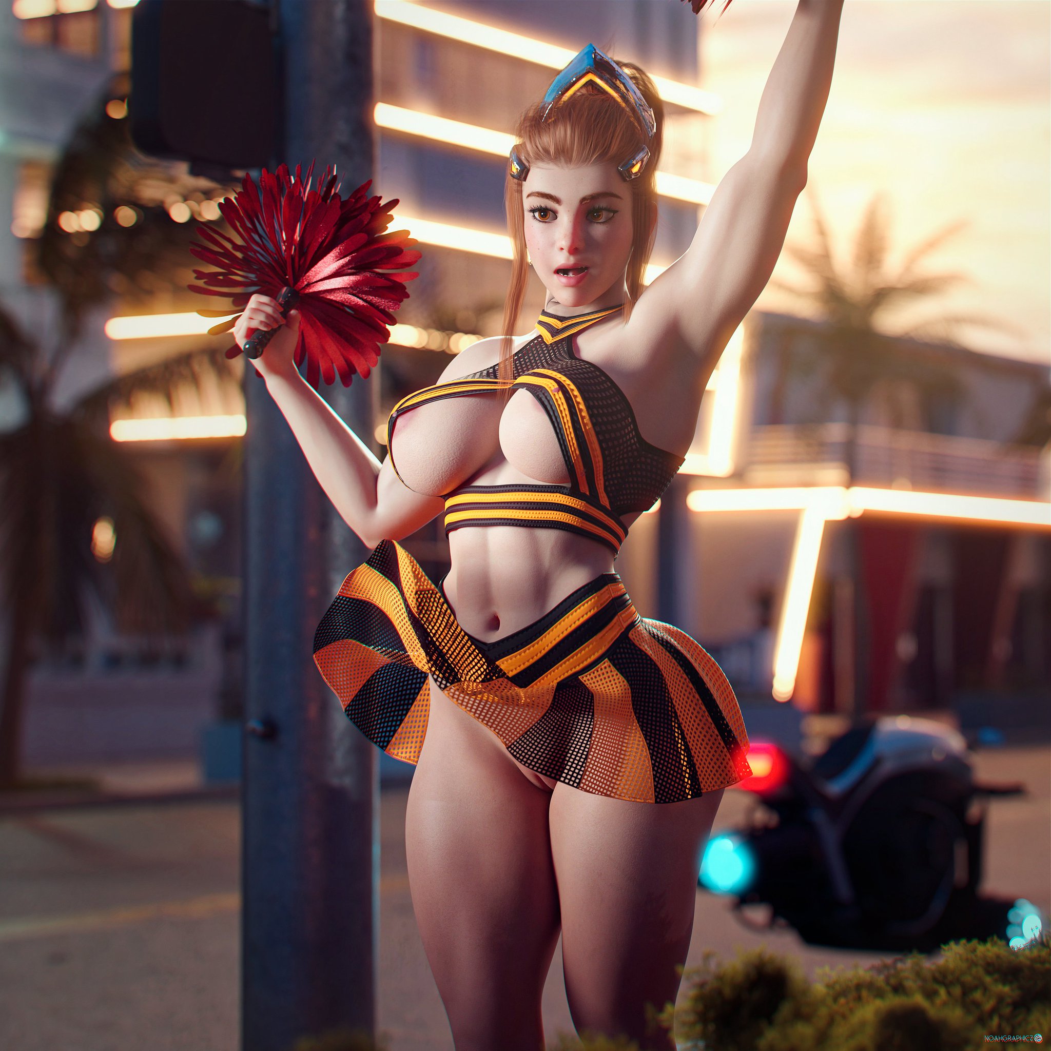 1girls, 2021, 3d, 3d (artwork), abs, armpit, bottomless, braless, brigitte, cheerleader, cheerleader uniform, embarrassed, european, european female, exhibition, exhibitionism, exhibitionist, exposed, exposed nipples, exposed pussy, female, female only, flashing, flashing pussy, hairless pussy, muscular, muscular female, no sex, noahgraphicz, outdoors, outside, overwatch, public, public exposure, public nudity, pussy, skirt up, solo, solo female, swedish, swedish female, upskirt, urban