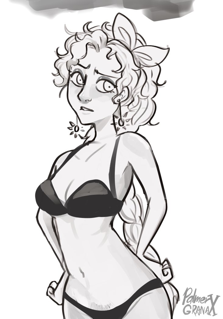1girls, bra, breasts, disney, encanto, female, female only, latina, long hair, medium breasts, monochrome, palmergranate, panties, pepa madrigal, rough sketch, skinny, small breasts, underwear