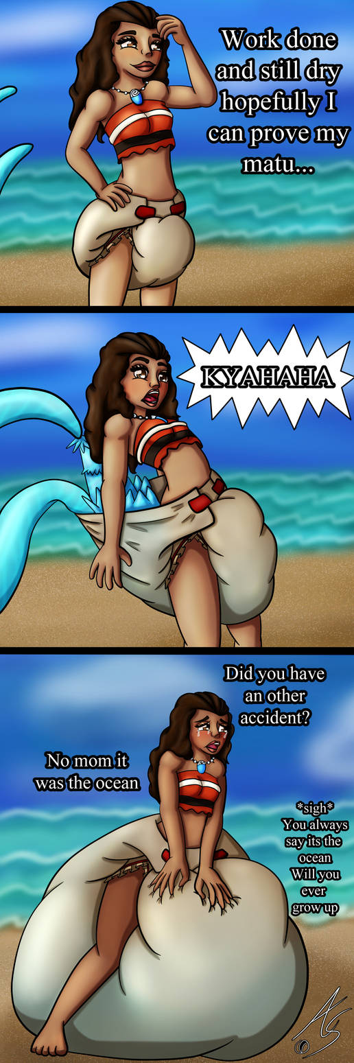 1girls alyssasundale comic dark-skinned_female dark_skin diaper diaper_fetish diaper_pull disney female female_only moana moana_waialiki speech_bubble talking_to_offscreen talking_to_self tease