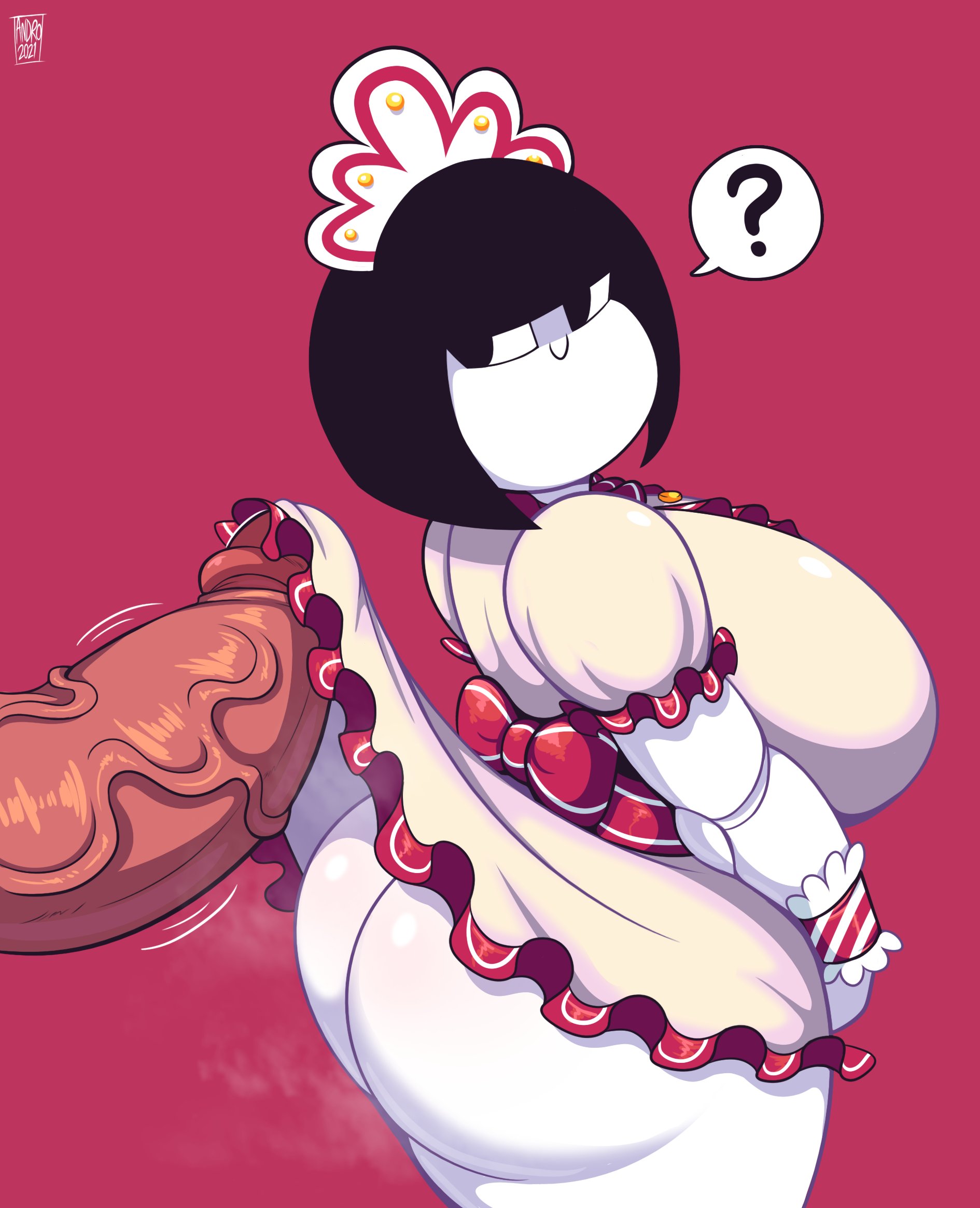 ?, 1girls, androjuniarto, ass, big ass, big breasts, big butt, big penis, black eyes, black hair, breasts, curvy, dress, dress lift, erection, fat ass, female, headdress, imminent sex, large ass, large breasts, looking back, maidbot (androjuniarto), male, mob face, no panties, original, penis, question mark, red background, robot, robot girl, short hair, simple background, smile, solo, solo female, thick, thick ass, veiny penis, voluptuous