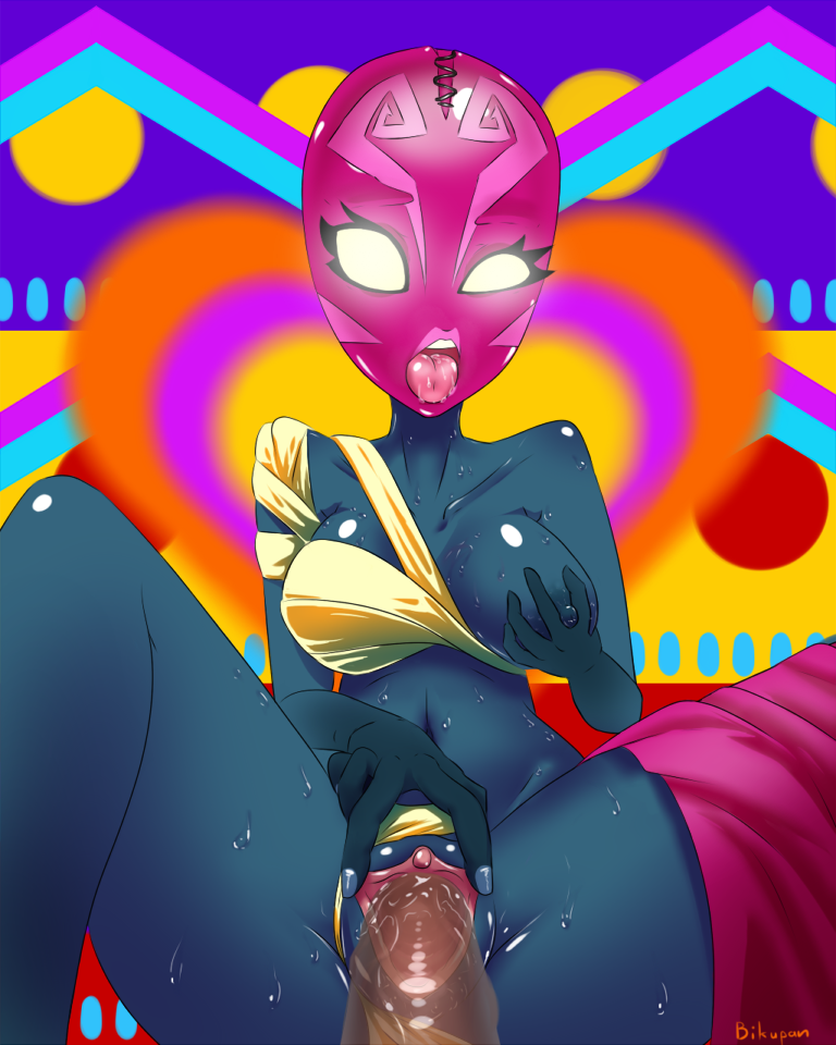 1boy 1boy1girl 1girls ahe_gao bandages bikupan breasts exposed_breasts female female_penetrated glowing_eyes grabbing_own_breast guacamelee luchadora male male/female male_penetrating male_penetrating_female mask masked masked_female medium_breasts open_mouth orgasm_face pussy saliva sex sweat tongue tongue_out tostada transparent_penis vagina vaginal_penetration vaginal_sex