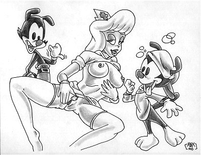 animaniacs breasts clothes color female fur hat hello_nurse human interspecies lipstick male multiple_males nipples size_difference straight tagme vulva wakko_warner yakko_warner