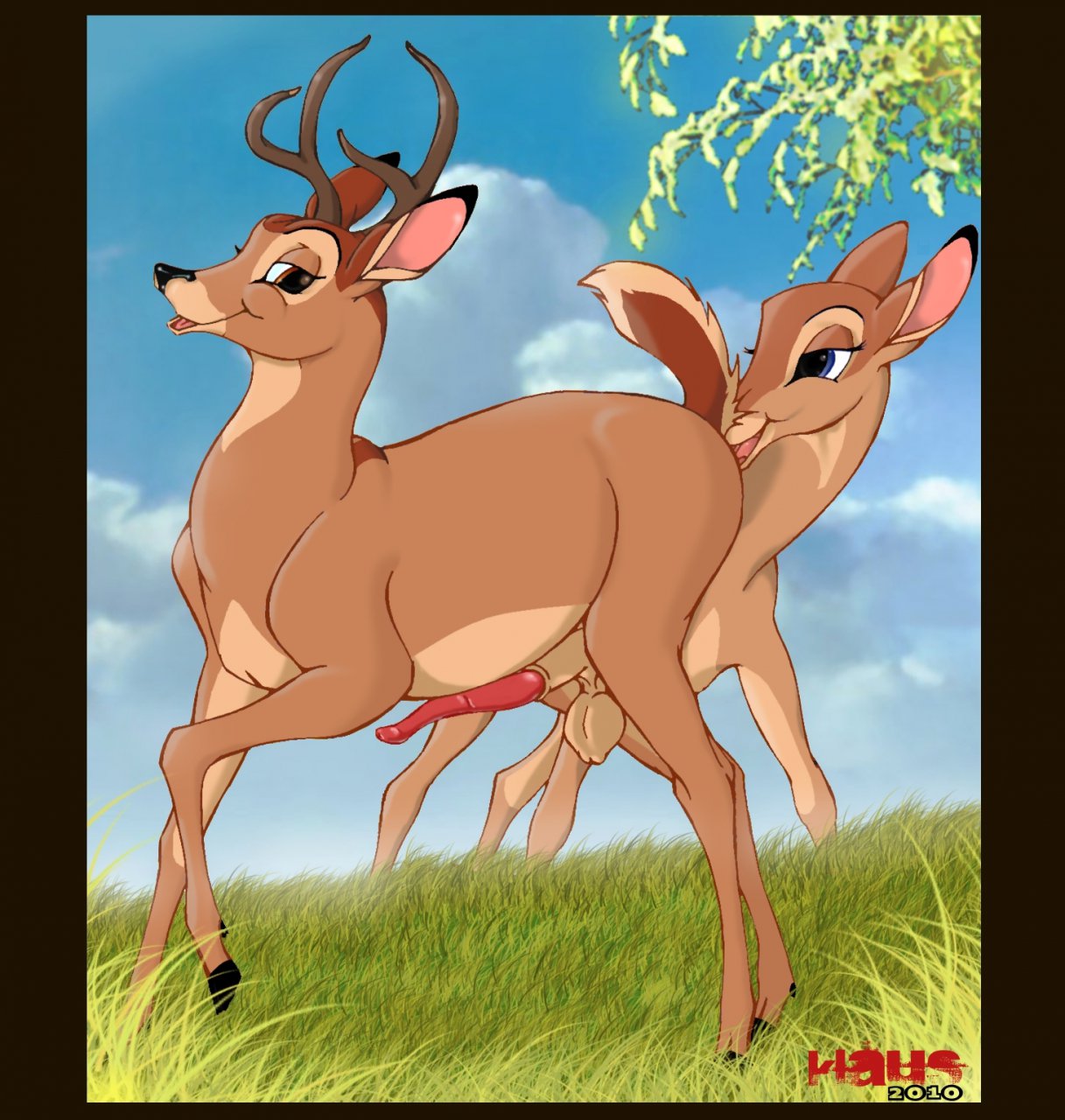 2010 bambi_(character) bambi_(film) brown_eyes brown_fur deer disney faline field forest grass horns klaus_doberman penis straight tagme testicles woods