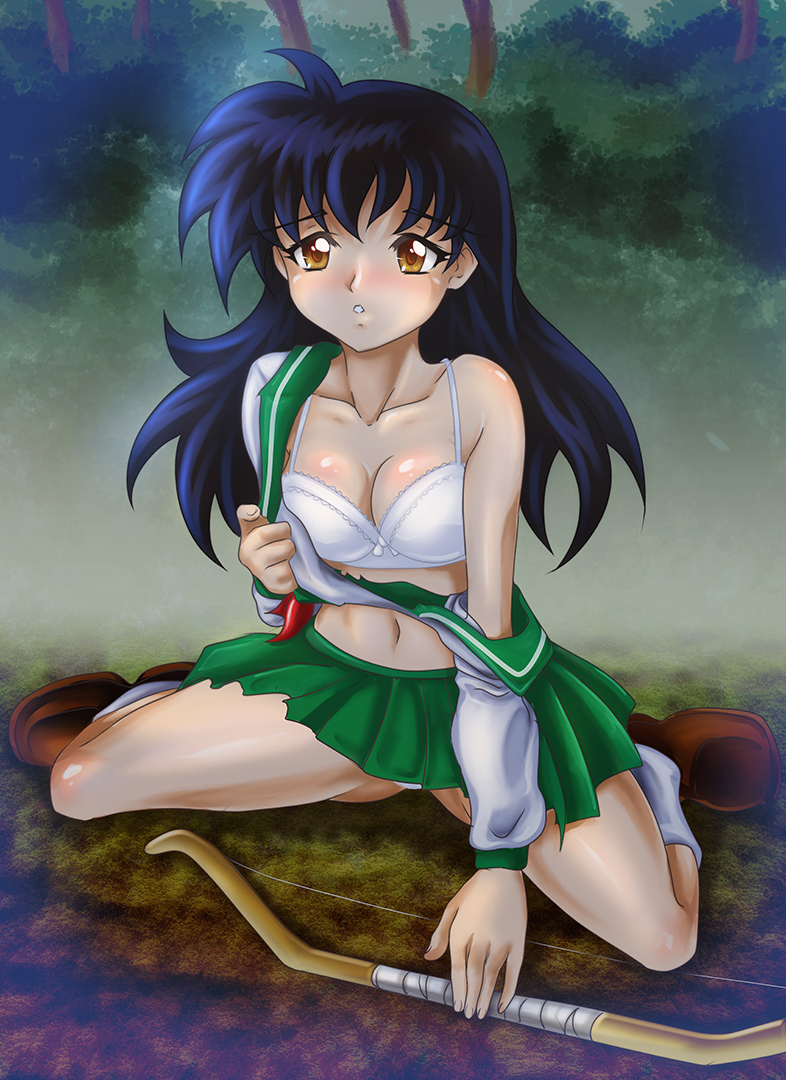 bra cramous higurashi_kagome inuyasha kagome_higurashi seifuku solo