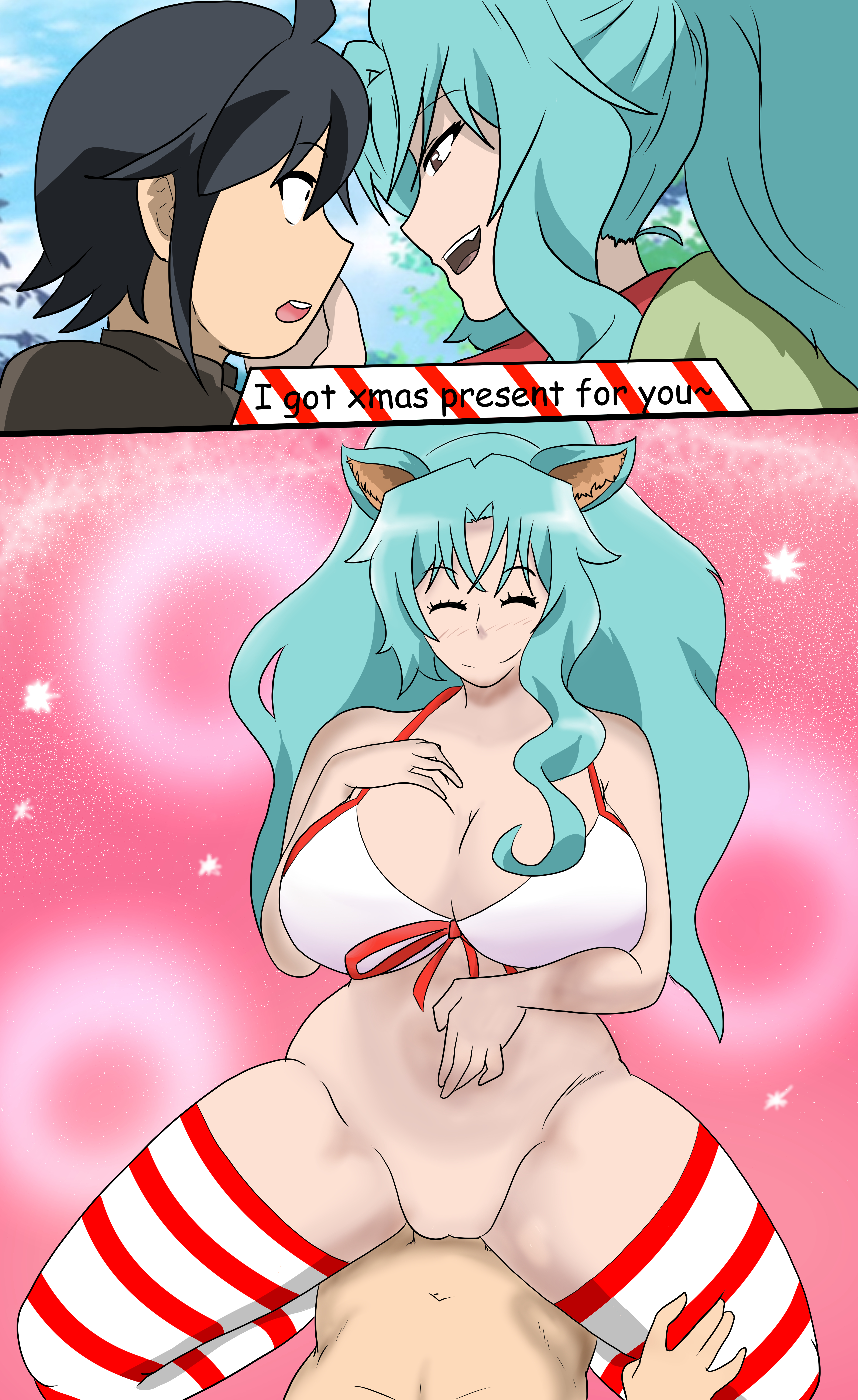 black hair, breasts, female, female on top, green hair, male, misumi makoto (tsuki ga michibiku isekai douchuu), nude, nude female, pussy, sex, tomoe (tsuki ga michibiku isekai douchuu), tsuki ga michibiku isekai douchuu, uncensored, vaginal penetration, white skin