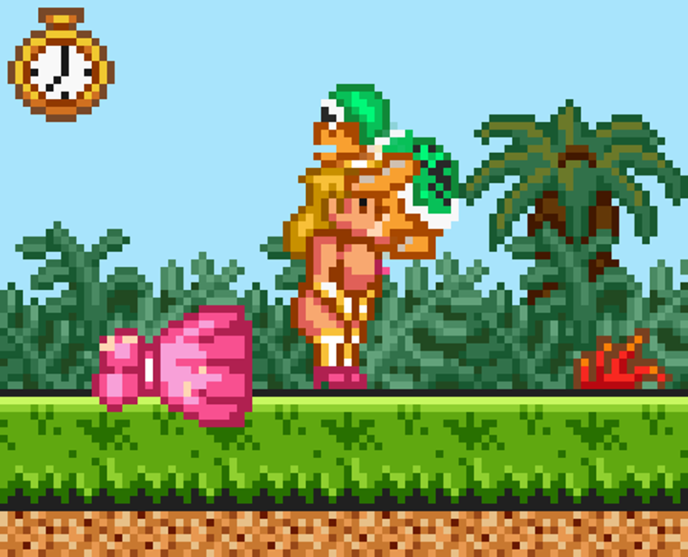 16-bit 1boy 1boy1girl 1girls big_breasts blonde_hair_female breasts hammer_bros. human irrumatio koopa long_gloves long_hair mario_(series) nintendo nipples nude_female pink_nipples pixel pixel_art princess princess_peach snes super_mario_bros._2 super_nintendo_entertainment_system timer white_legwear