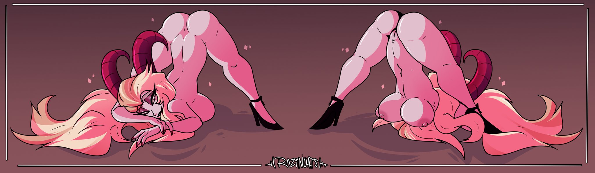 1girls, armpits, ass, big breasts, blonde hair, breasts, demon, demon girl, female, female only, hazbin hotel, high heels, horns, jack-o pose, lilith morningstar (hazbin hotel), long hair, milf, mother, nipples, nude, pussy, razincakes, solo, solo female, succubus, thick ass, thick thighs