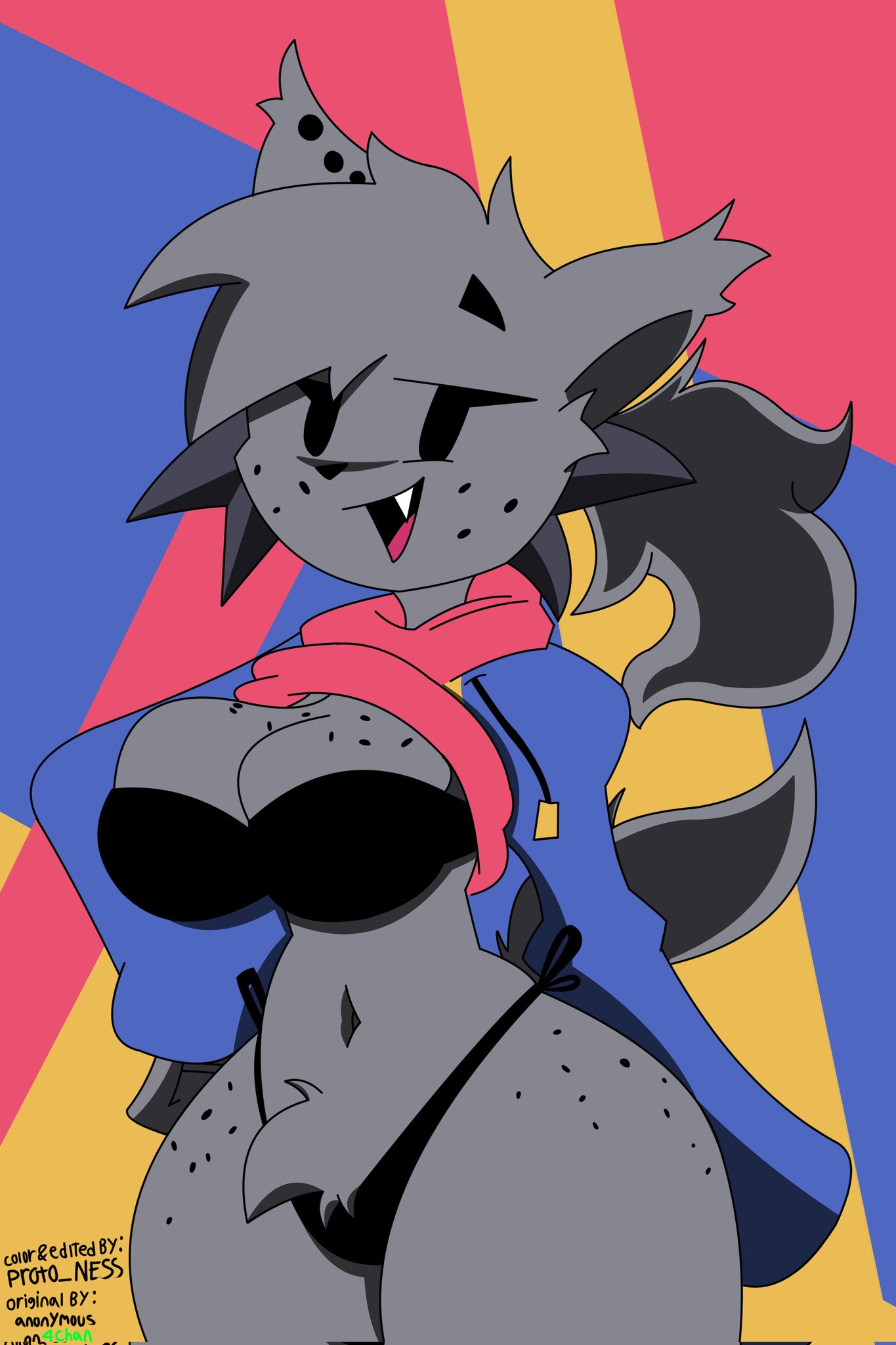 anthro anthro_cat black_bra black_eyes black_nose black_panties bra cat_ears cat_girl cat_humanoid cat_tail catgirl colored colored_background ear_piercing edit feline female female_only friday_night_funkin friday_night_funky furry genderbend genderswap gray_body gray_fur gray_hair grey_skin hi_res hoodie hoodie_removed kapi_(paperkitty) looking_at_viewer no_humans no_pants oc original_character panties pants_down pants_off pierced_ears piercing piercings proto_ness_(artist) rule_63 seducing seductive seductive_eyes seductive_look seductive_mouth seductive_pose seductive_smile semi_clothed showing_breasts solo solo_female solo_focus straight