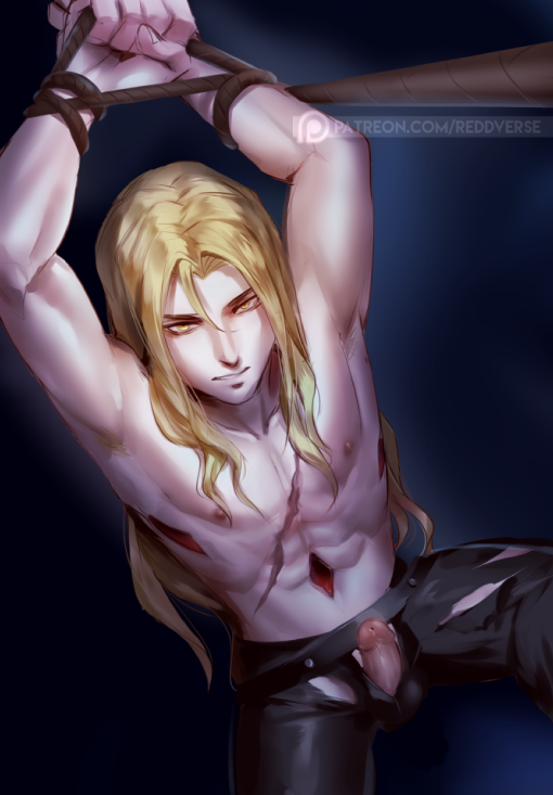 1boy abs alucard_(castlevania) areolae armpit_hair arms_up bara bare_chest biceps bishonen black_leather black_pants blonde_hair blood bondage boner bound bound_wrists castlevania castlevania:_symphony_of_the_night castlevania_(netflix) cock collarbone cum_on_penis cute_male dhampir dick dripping_cum elbows emo_boy erect_penis erection full_color fully_retracted_foreskin going_commando goth goth_boy half_naked half_nude leather_pants long_hair_male male male_focus male_only muscular muscular_male nipples no_underwear open_wound pale-skinned_male penis penis_out penis_tip precum precum_drip reddverse restrained ripped_clothes ripped_clothing ripped_pants scar scar_on_chest showing_teeth simple_background sitting_down six_pack solo solo_focus solo_male tied_hands tied_up tied_wrists torn_clothes torn_clothing two_belts twunk unbuttoned_pants uncensored uncircumcised uncut urethra vampire veiny_penis whip wounded yellow_eyes