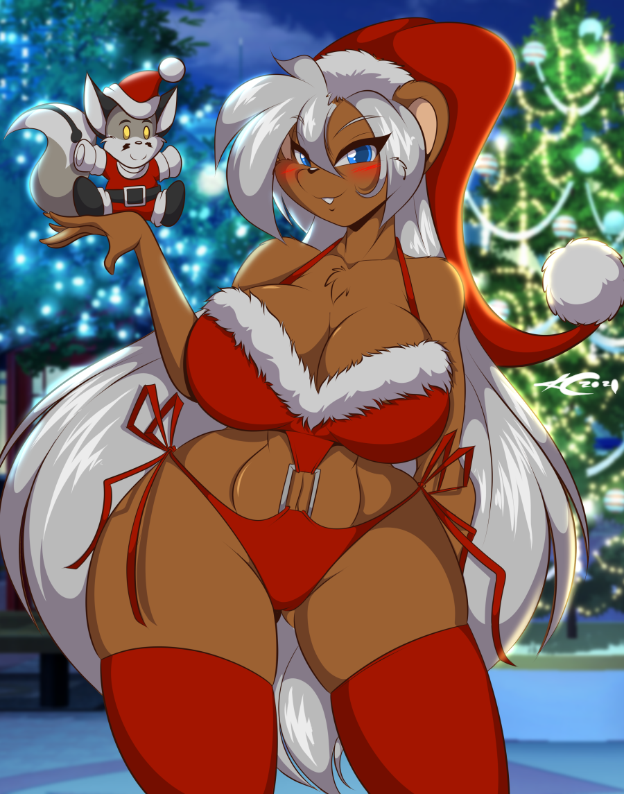 1girls 2021 anthro bear bikini blue_eyes breasts brown_fur christmas cleavage electricfox777 female female_only furry huge_breasts long_hair looking_at_viewer mastergodai naomi_(mastergodai) plushie rascals sly_(electronfox777) solo thick_thighs voluptuous white_hair wide_hips