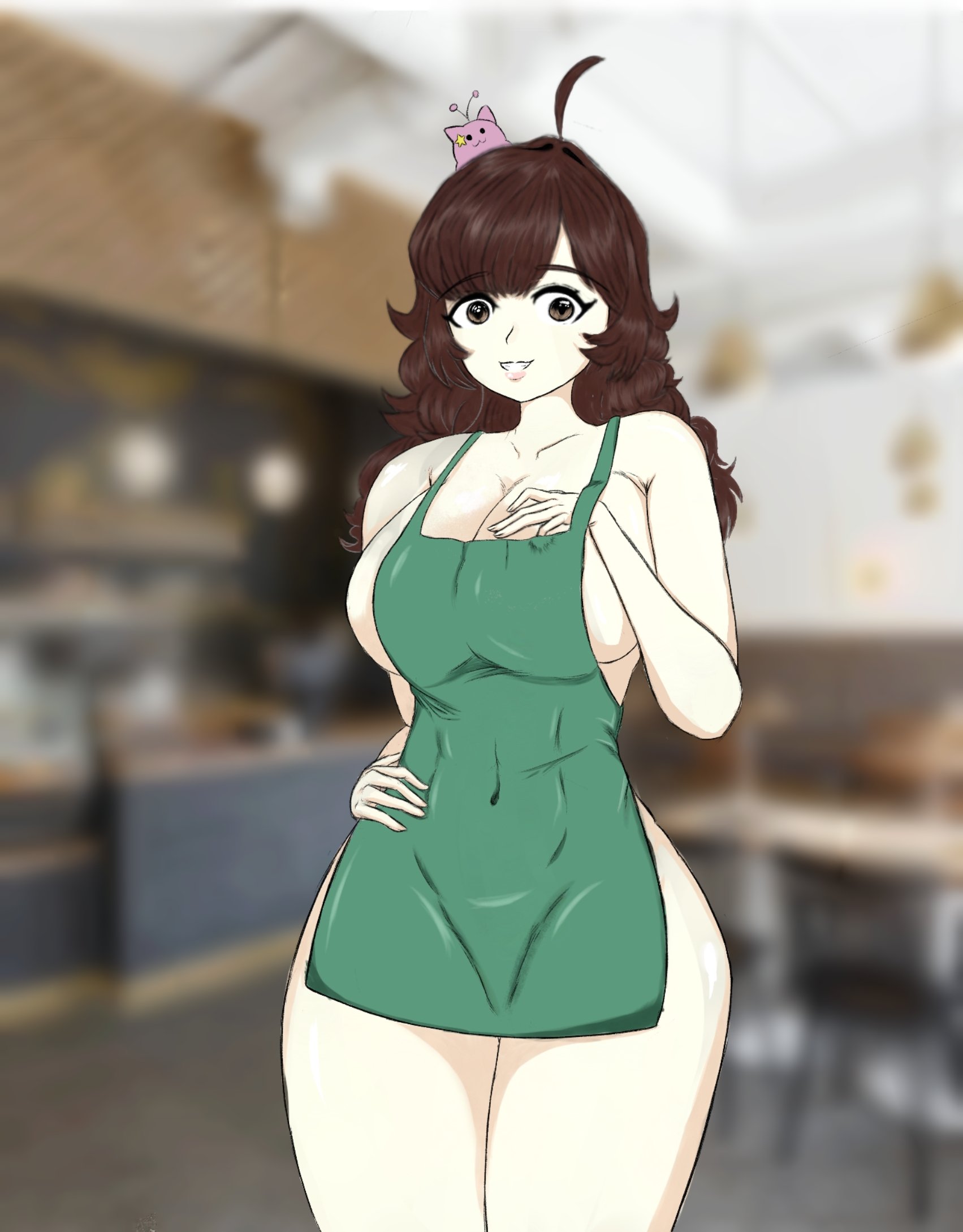 big breasts, black eyes, breasts, brown hair, curves, female, iced latte with breast milk, indie virtual youtuber, latam virtual youtuber, long hair, looking at viewer, meme, nimu, nude, nude female, restaurant, sex, twitch, virtual youtuber, white skin, youtube, youtuber girl