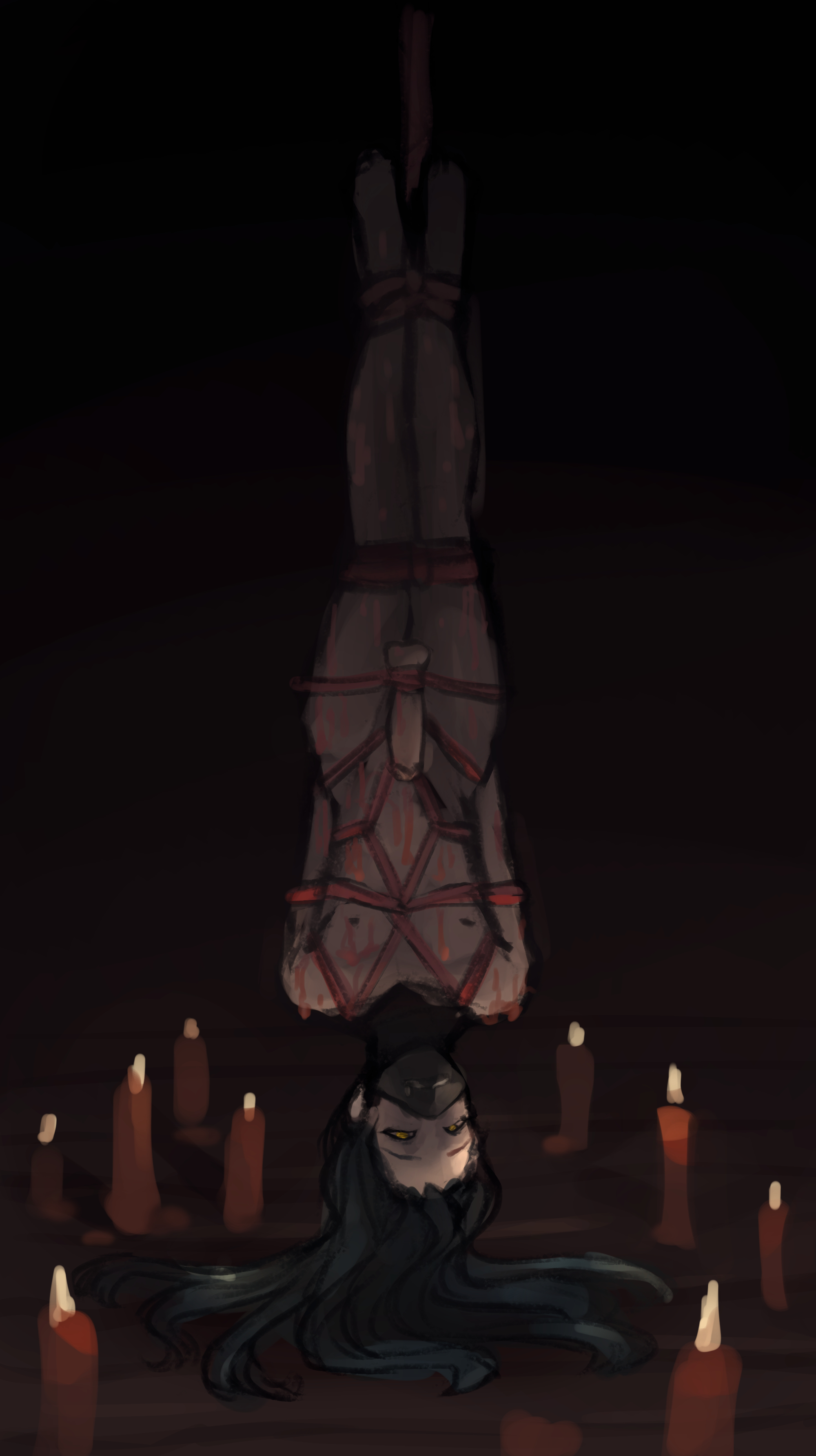 1boy, balls, ballsack, black hair, bondage, bound, candle, candles, danganronpa, danganronpa v3, erection, korekiyo shinguji, long hair, long-haired male, male, male focus, male nipples, male only, mask, masochism, naked, nipples, nude, nude male, penis, penis out, restrained, rope, rope bondage, scrotum, shibari, shinguji korekiyo, smooth skin, solo, solo focus, solo male, testicles, tied, tied up, unknown artist, upside down penis, upside-down, wax on body, wax play, yellow eyes