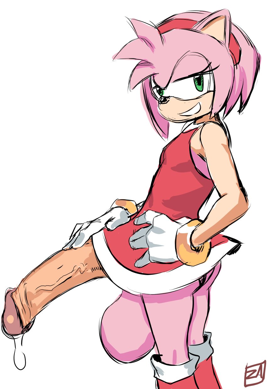 1futa, amy rose, anthro, futanari, grin, hung futa, hyper penis, intersex, penis, pink fur, precum, sega, smirk, solo, sonic (series), zestysauce
