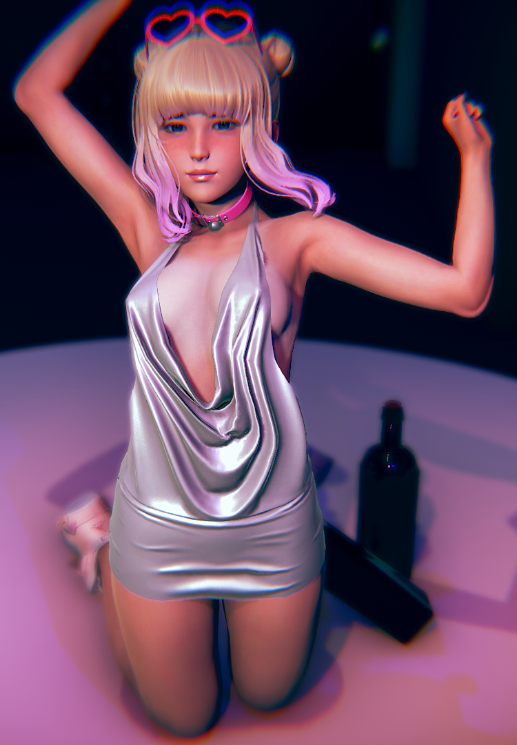 1girls, 3d, blonde hair, dancing, dress, drunk, female, female only, fully clothed, hdregrets, solo